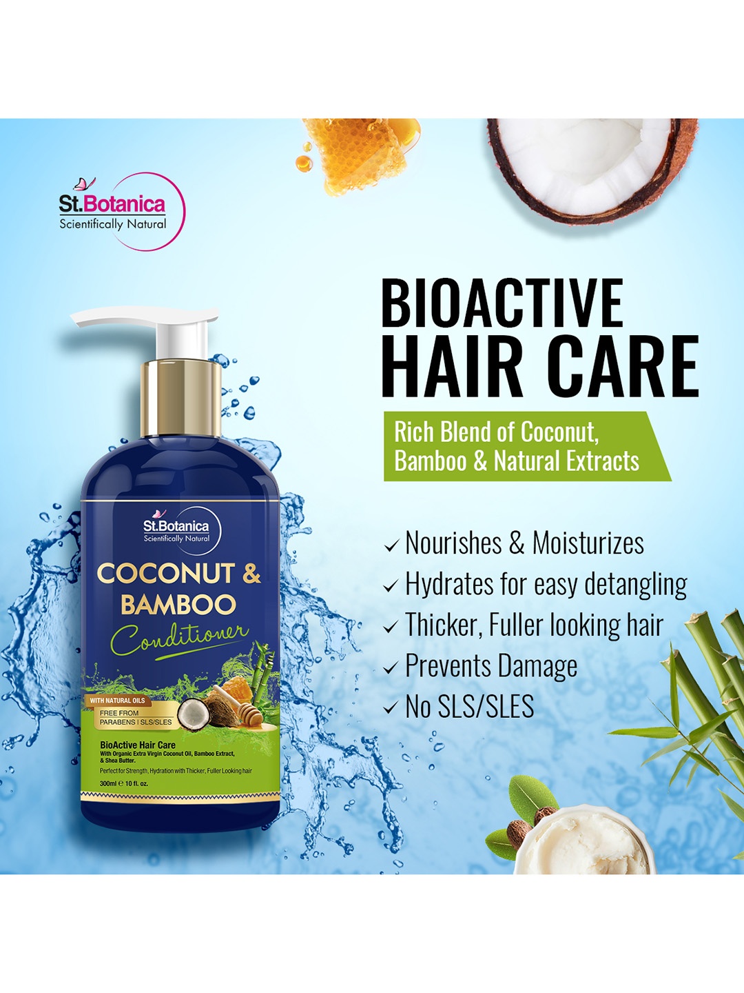 

St.Botanica Pack Of 2 Coconut & Bamboo Hair Conditioner 300ml, Blue