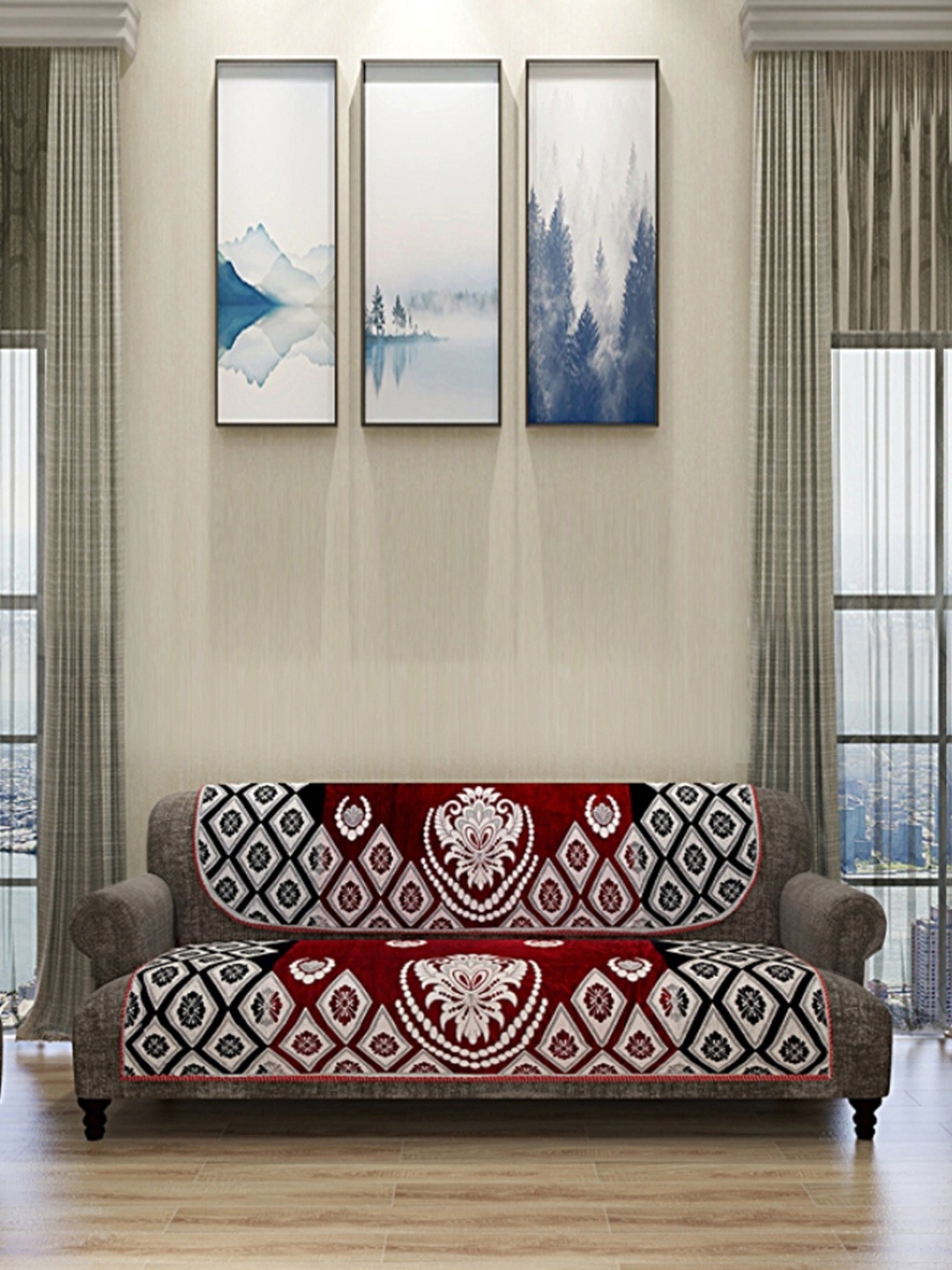 

ROMEE Set Of 6 Maroon & White Self-Design 5-Seater Sofa Covers