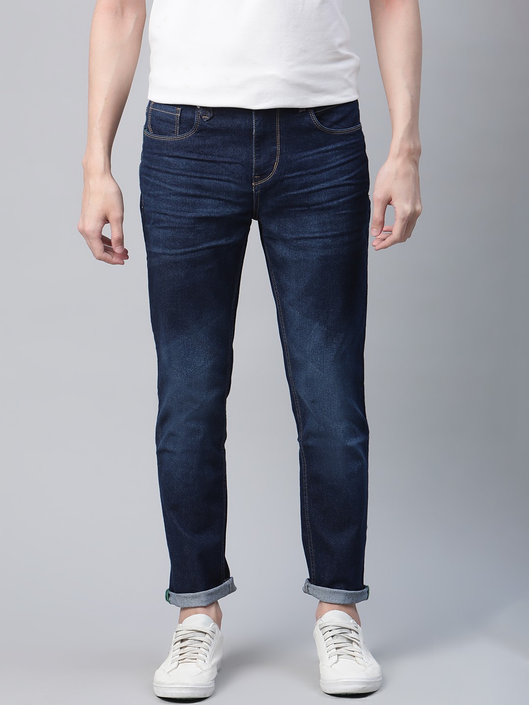 

Mast & Harbour Men Navy Blue Slim Tapered Fit Light Fade Stretchable Jeans