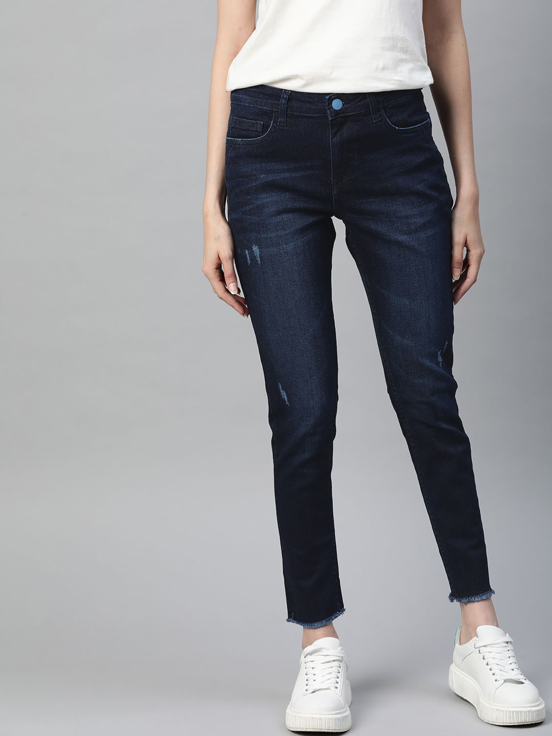 

Mast & Harbour Women Navy Blue Skinny Fit Low Distress Stretchable Jeans