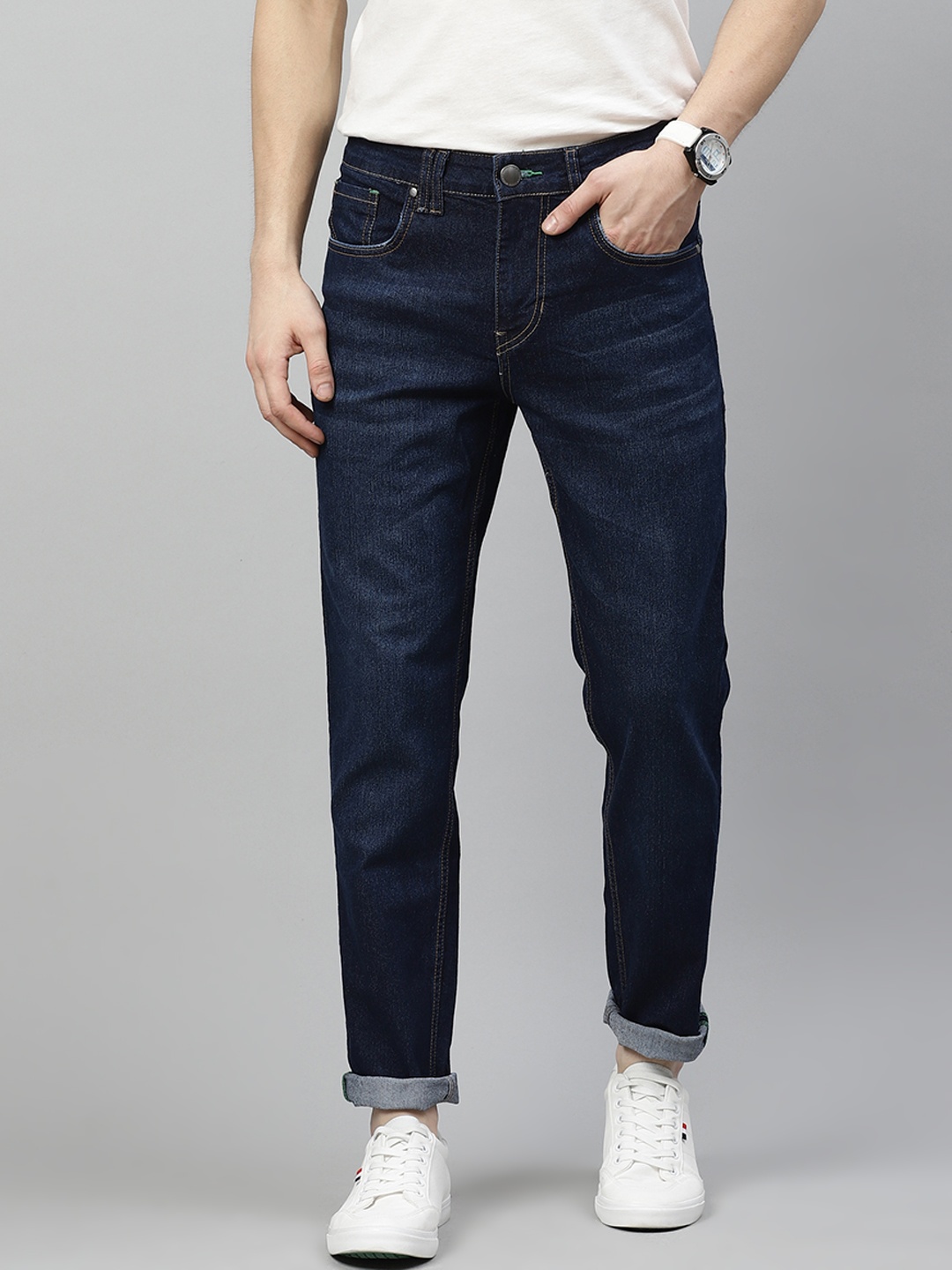Mast & Harbour Men Navy Blue Carrot Fit Stretchable Jeans
