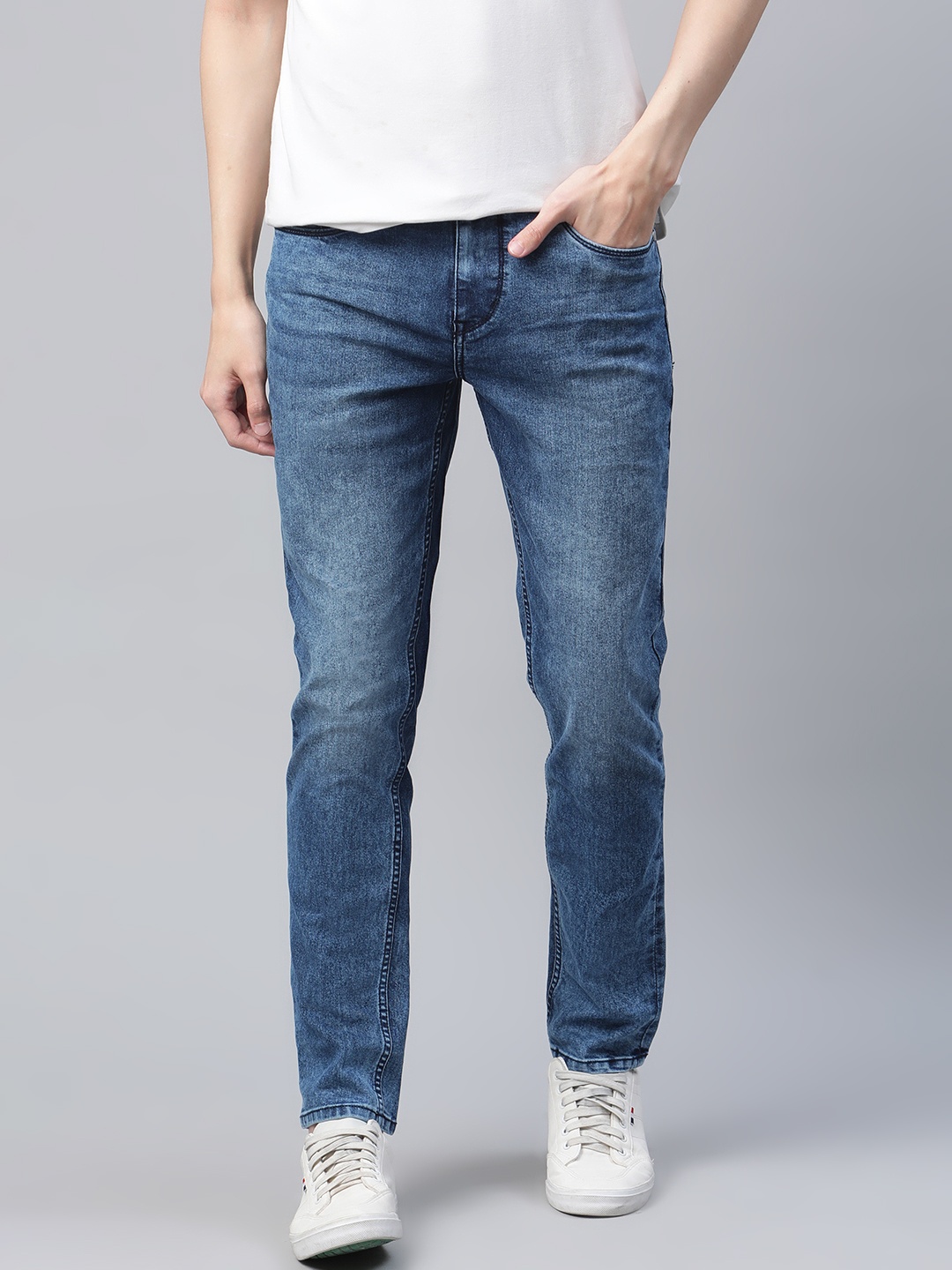

Mast & Harbour Men Blue Slim Tapered Fit Light Fade Stretchable Jeans