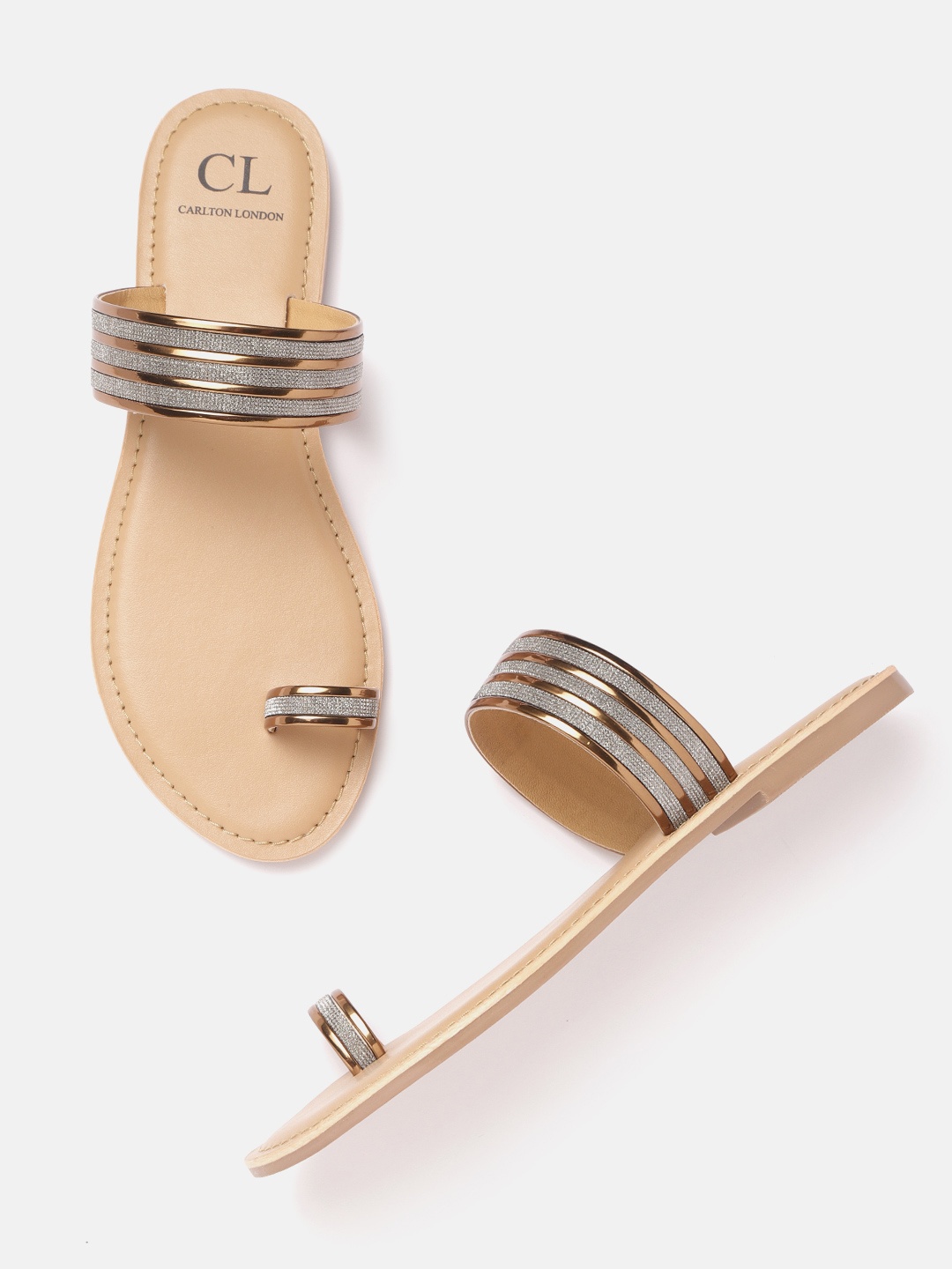 

Carlton London Women Gold-Toned & Silver-Toned Embellished One Toe Flats