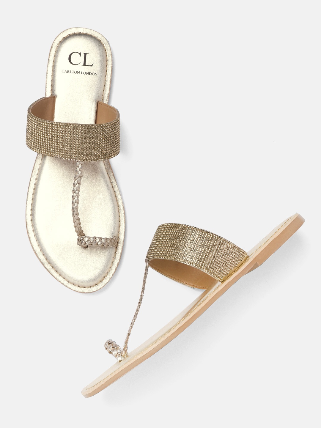 

Carlton London Women Gold-Toned Embellished One Toe Flats with Braided Detail