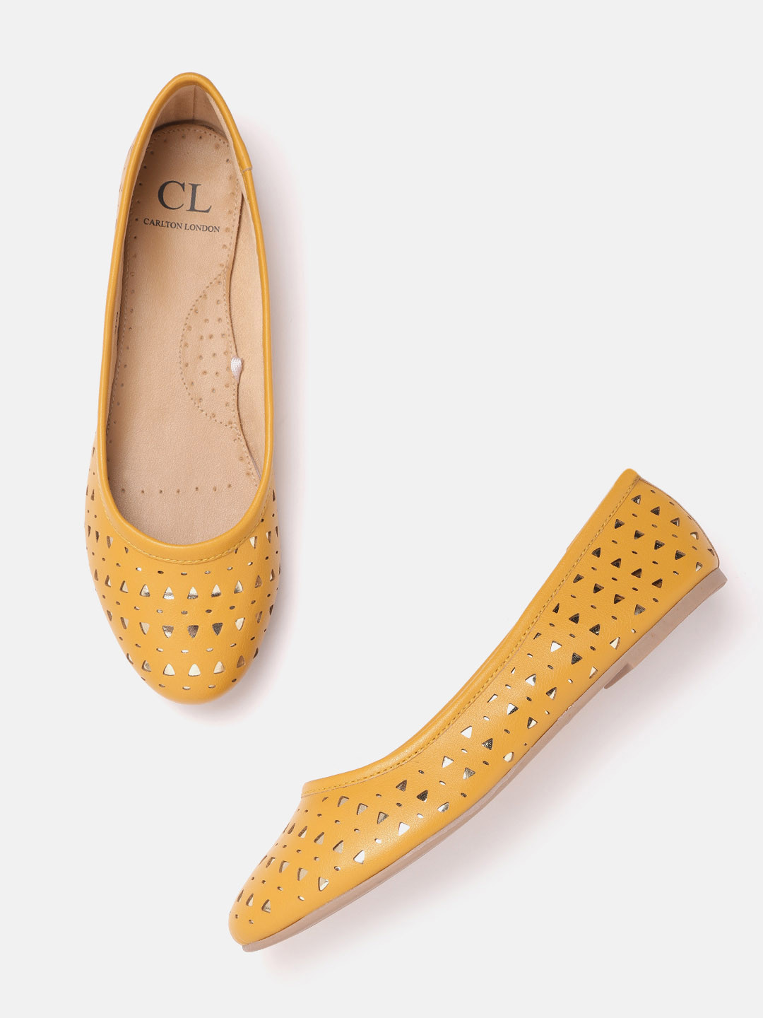 

Carlton London Women Mustard Yellow & Gold-Toned Laser-Cuts Ballerinas