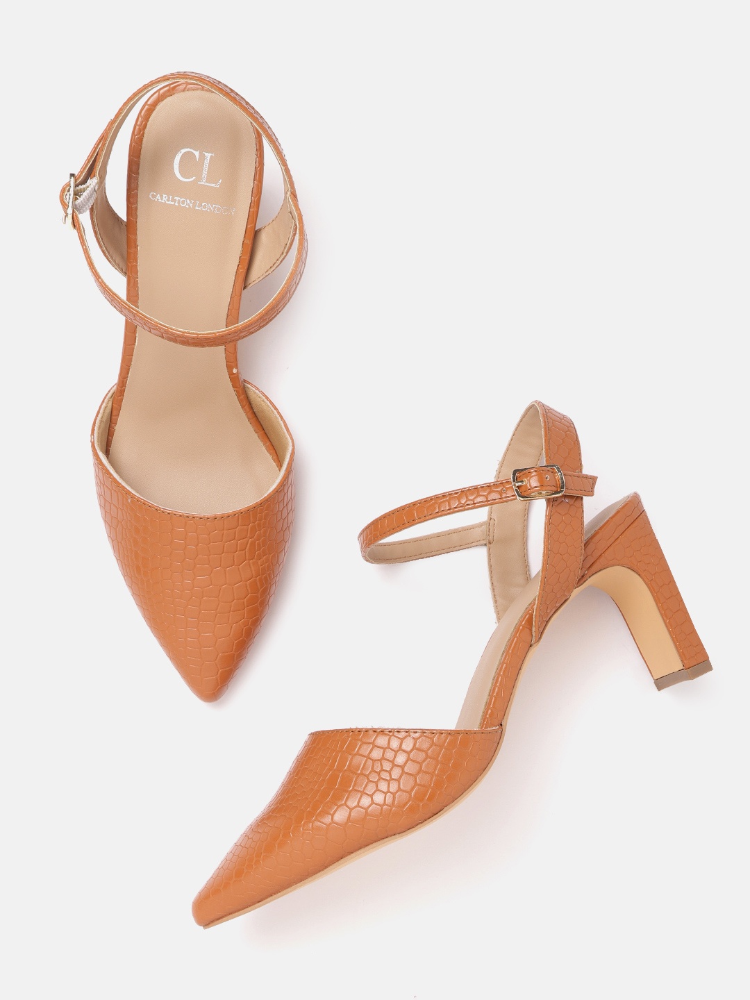 

Carlton London Women Tan-Brown Croc Textured Block Heels