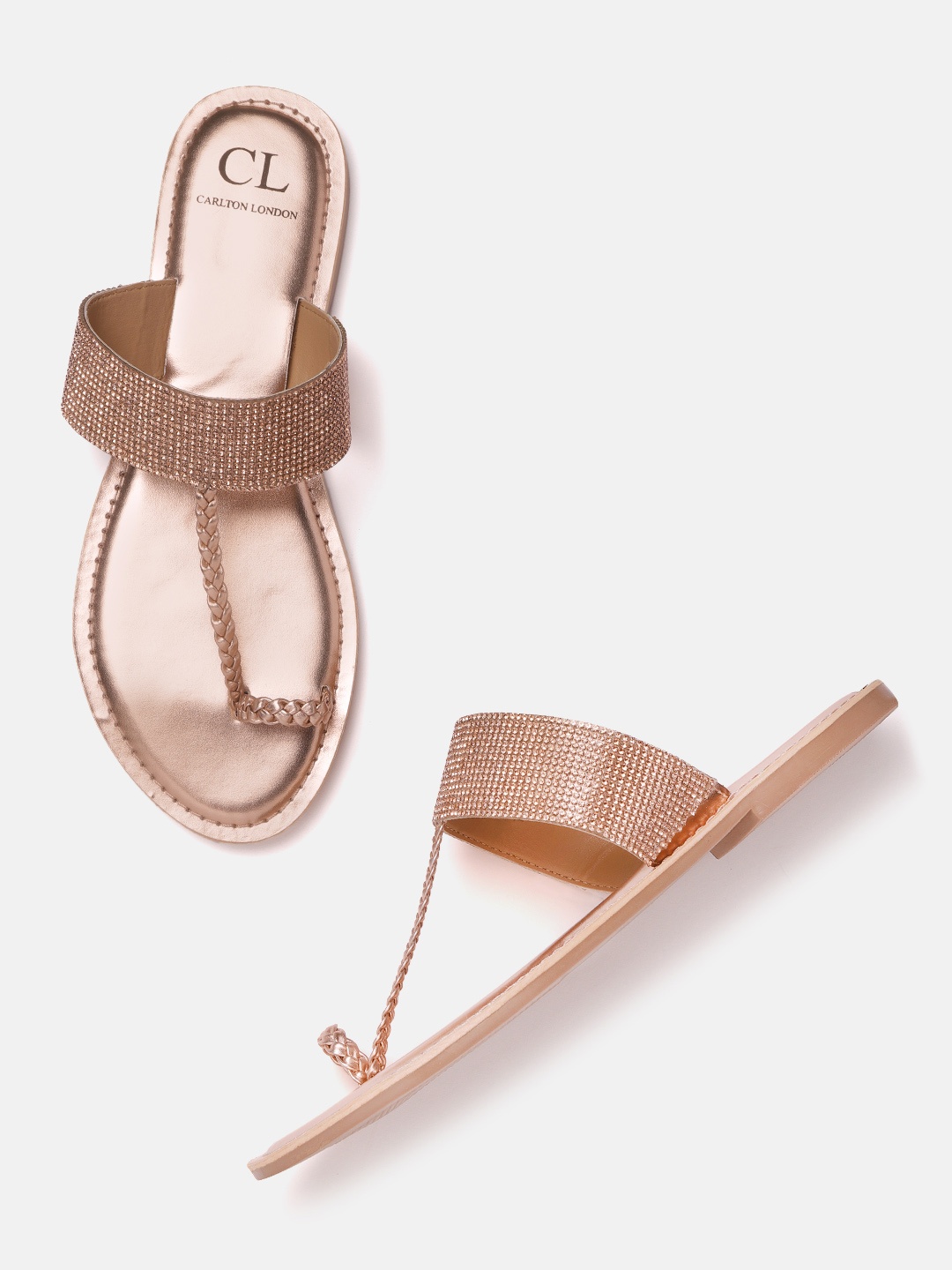 

Carlton London Women Rose Gold-Toned Embellished One Toe Flats with Braided Detail