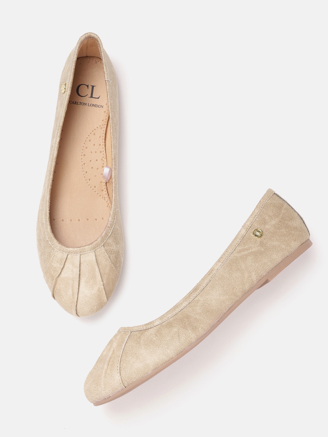 

Carlton London Women Beige Suede Finish Ballerinas with Pleated Detail