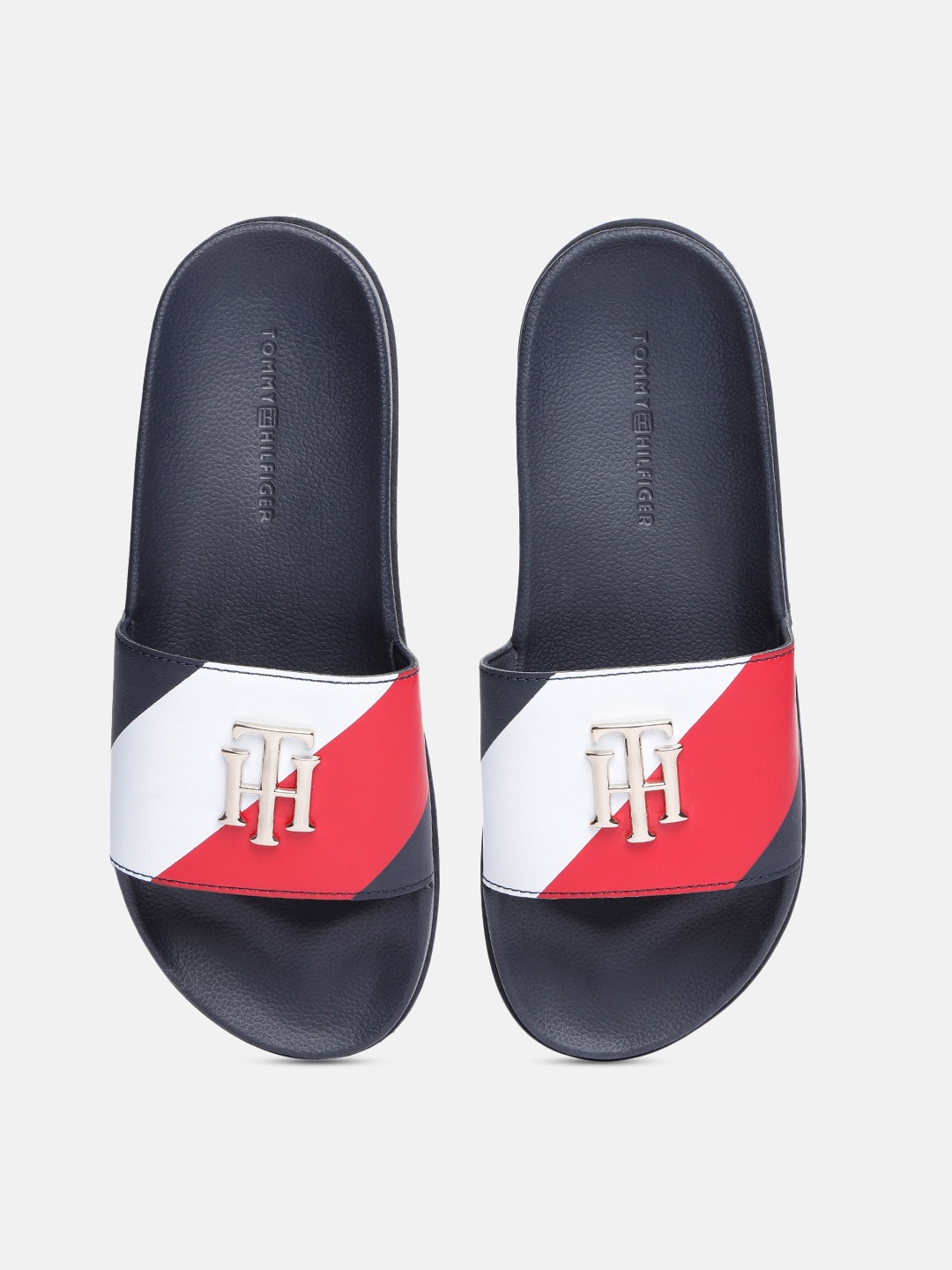 

Tommy Hilfiger Women Navy Blue & Red Colourblocked Sliders