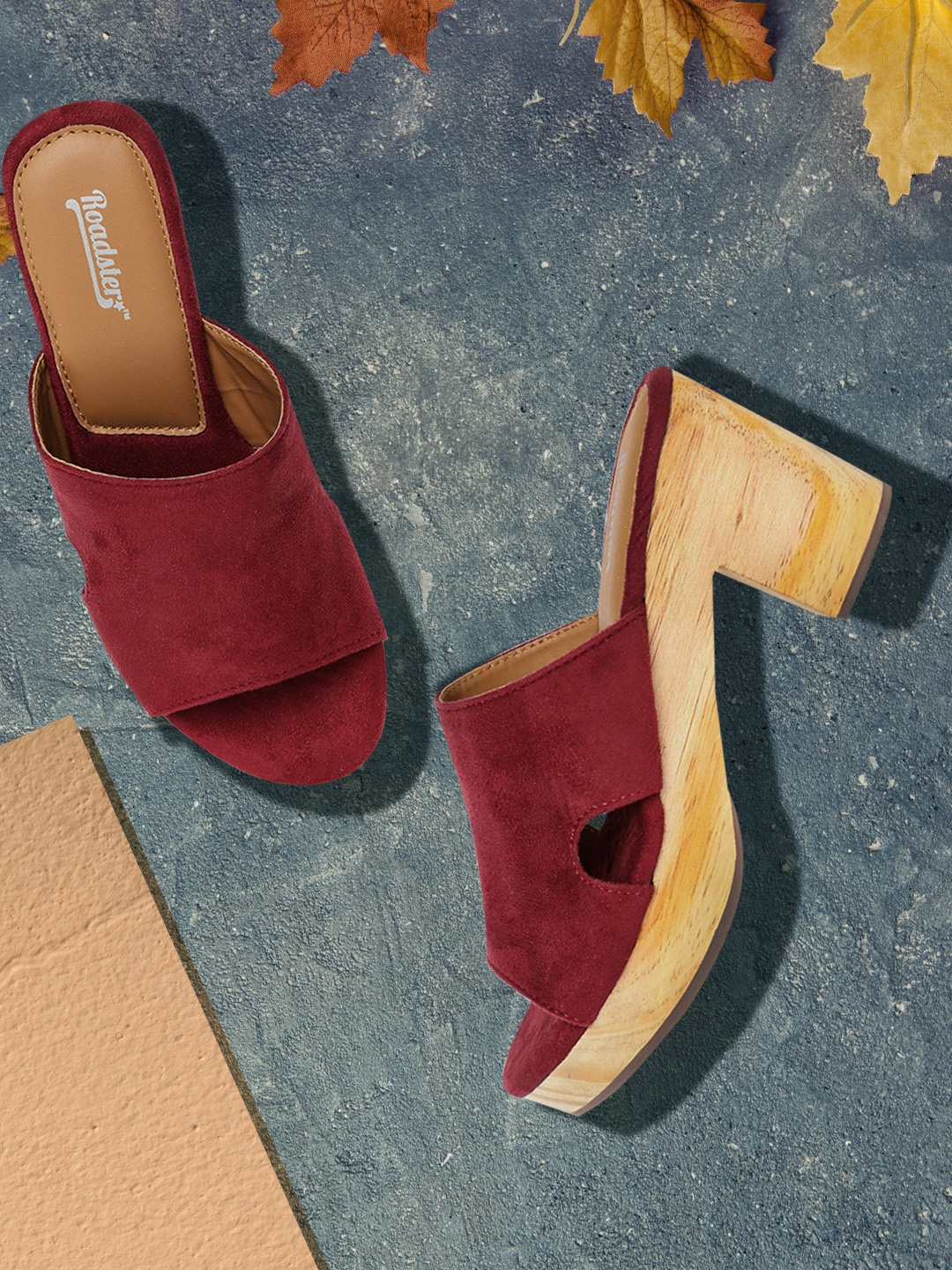 

Roadster Rust Red Suede Finish Solid Block Heeled Mules