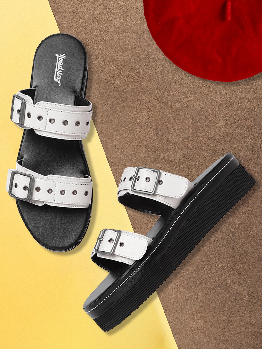 

Roadster White Solid Flatforms with Buckles