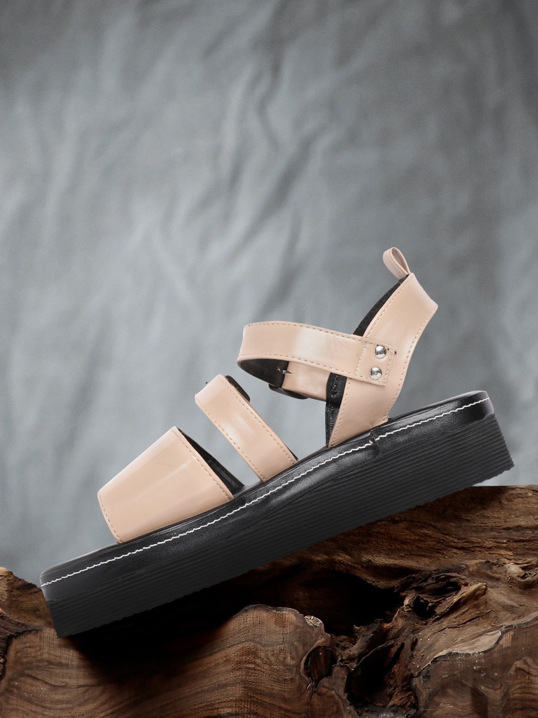

Roadster Women Nude-Coloured Solid Flatform Heels with Buckle Detail