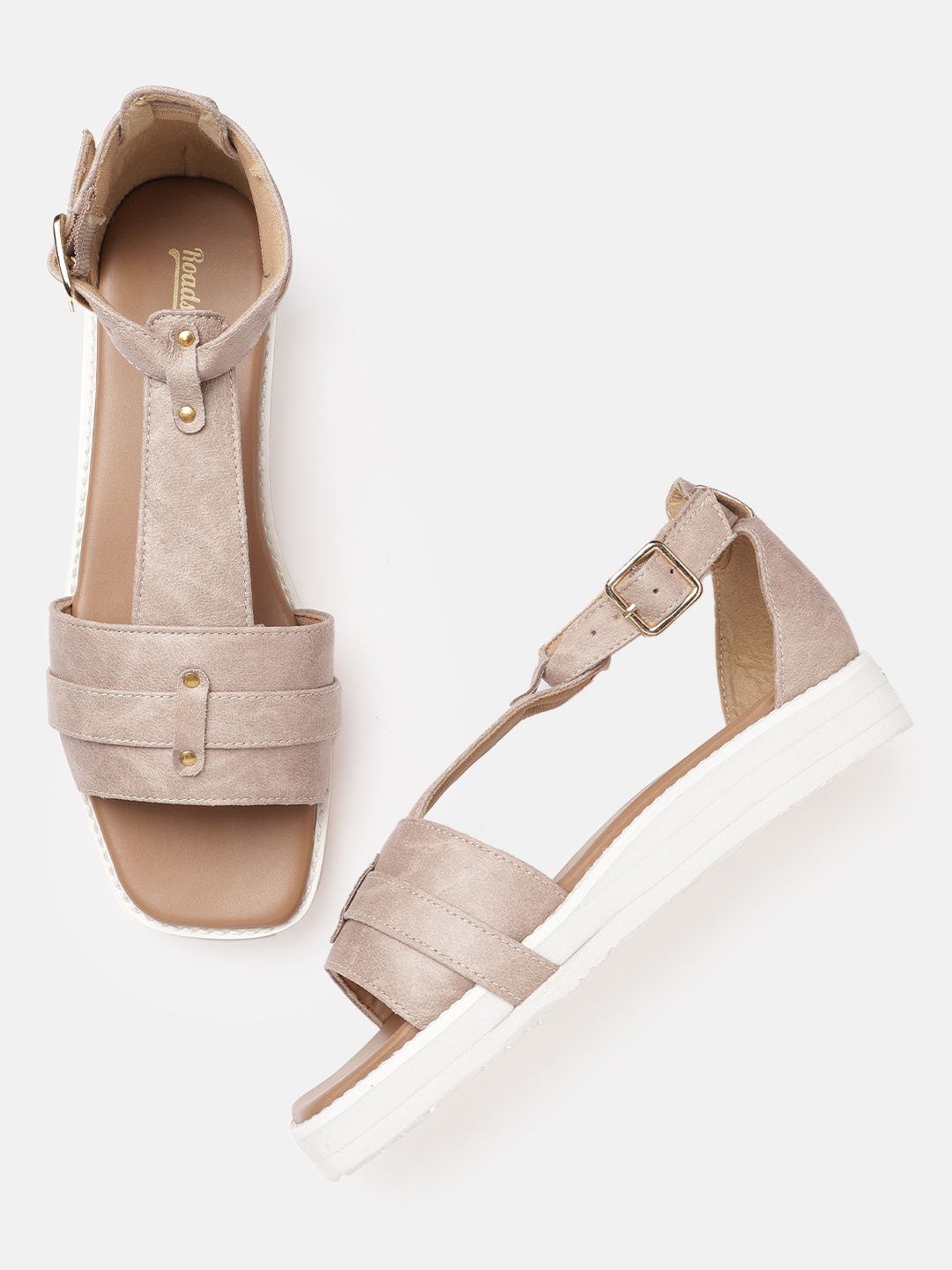 

Roadster Women Beige Solid Mid-Top Open Toe Flats