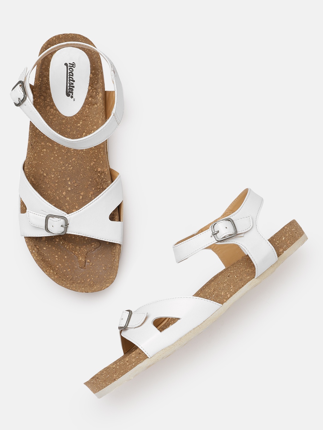 

Roadster Women White Solid Open Toe Flats with Buckle Detail