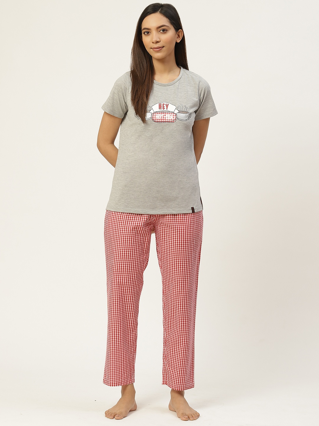

MADAME M SECRET Women Grey Melange & Red Night Suit