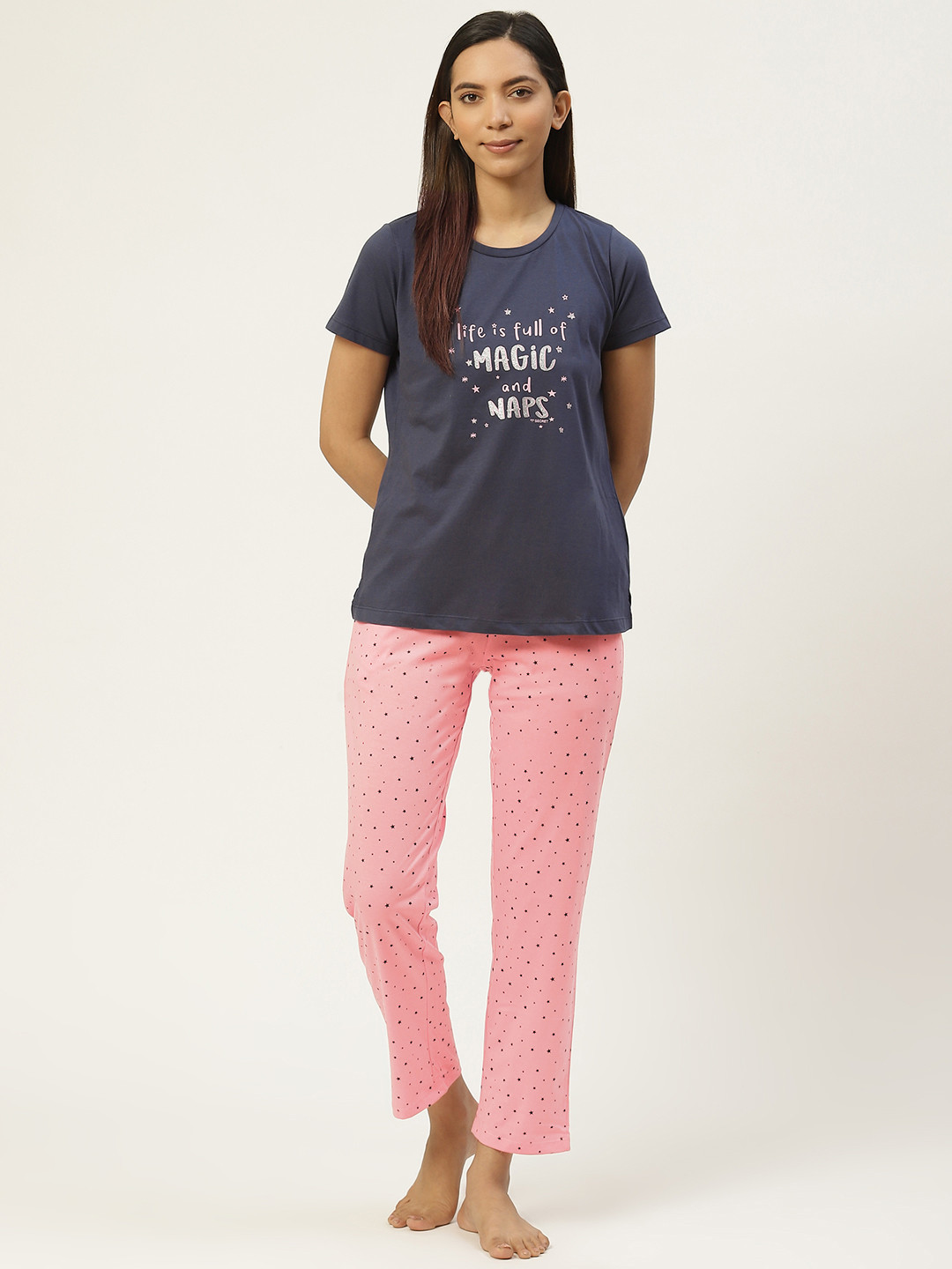 

MADAME M SECRET Women Navy Blue & Pink Printed Night Suit