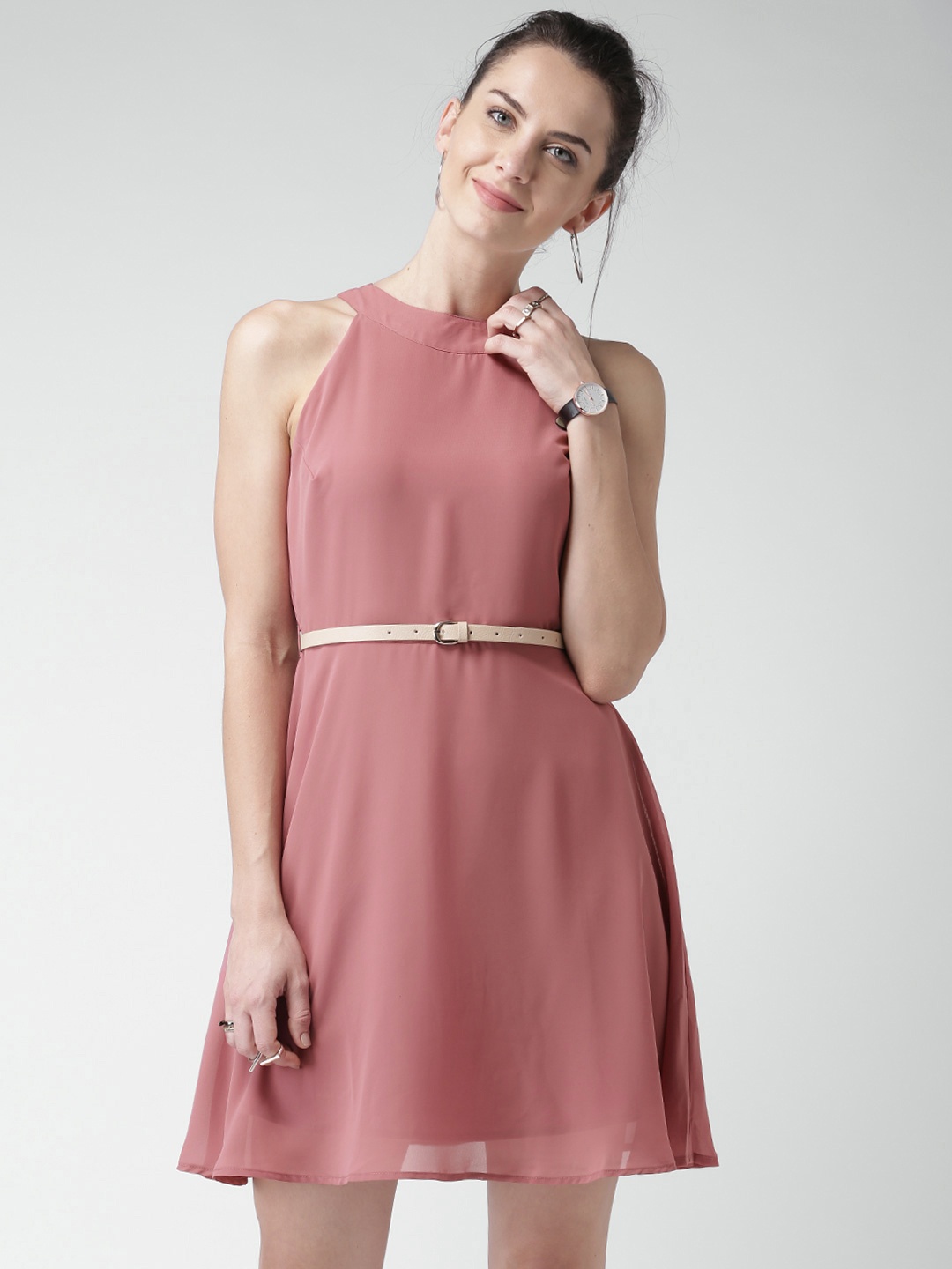 

Mast & Harbour Dusty Pink Georgette Fit & Flare Dress
