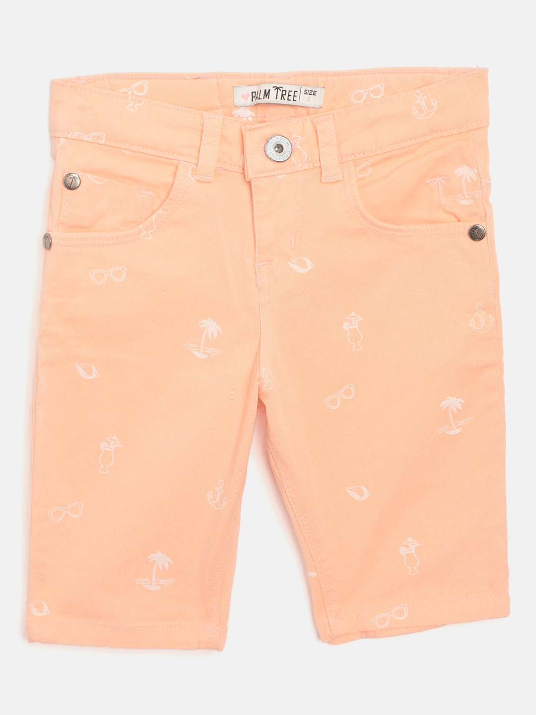 

Palm Tree Girls Peach-Coloured & White Tropical Print Regular Fit Capris