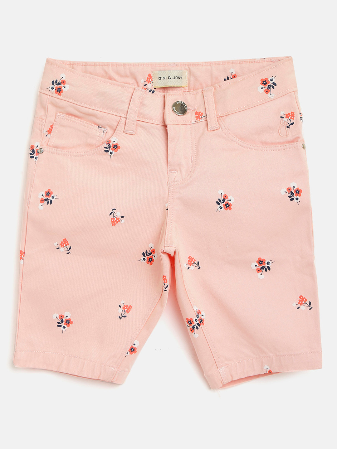 

Gini and Jony Girls Pink & Orange Pure Cotton Floral Printed Regular Fit Shorts
