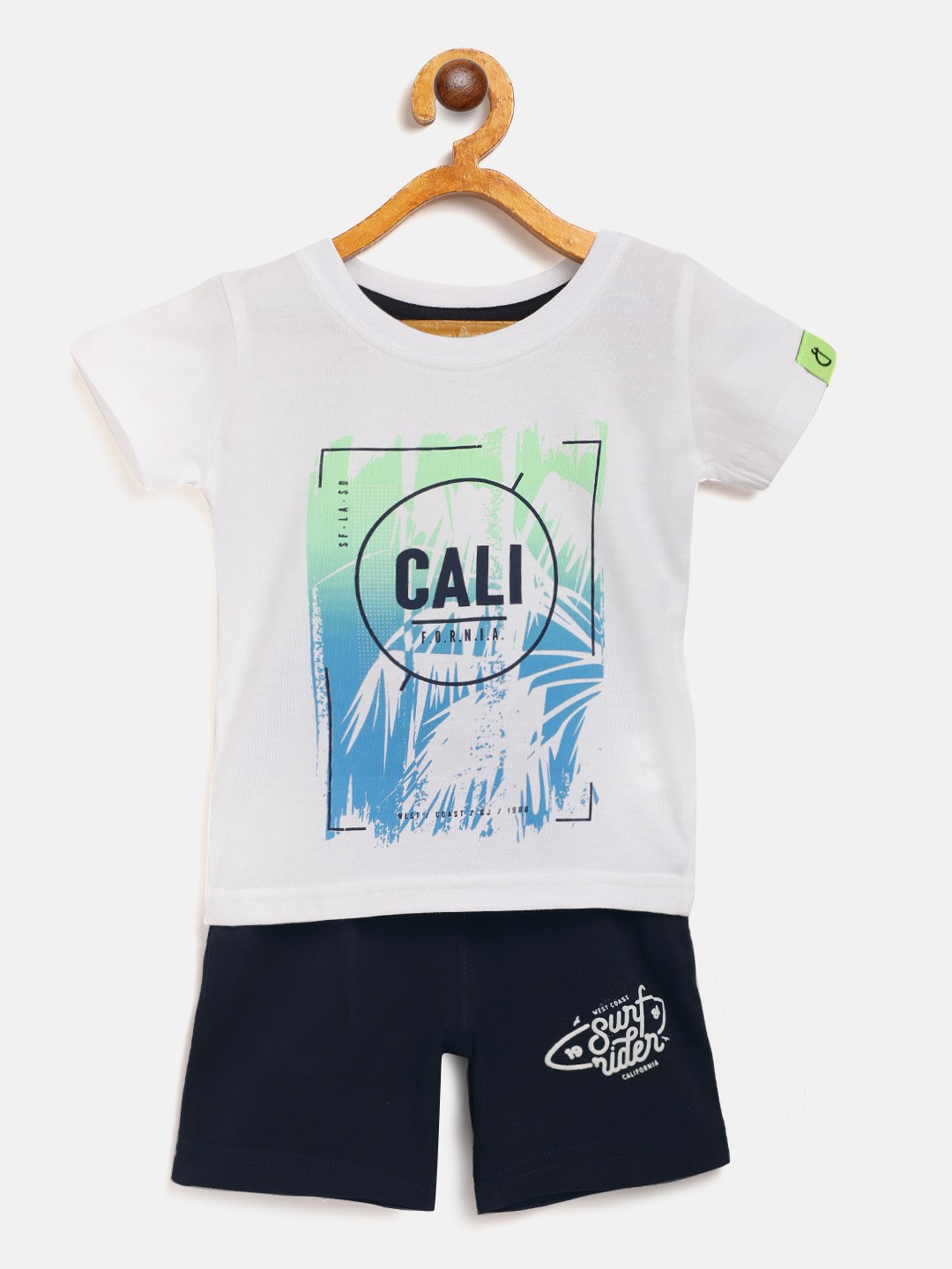 

Gini and Jony Boys White & Navy Blue Pure Cotton Printed T-shirt with Shorts