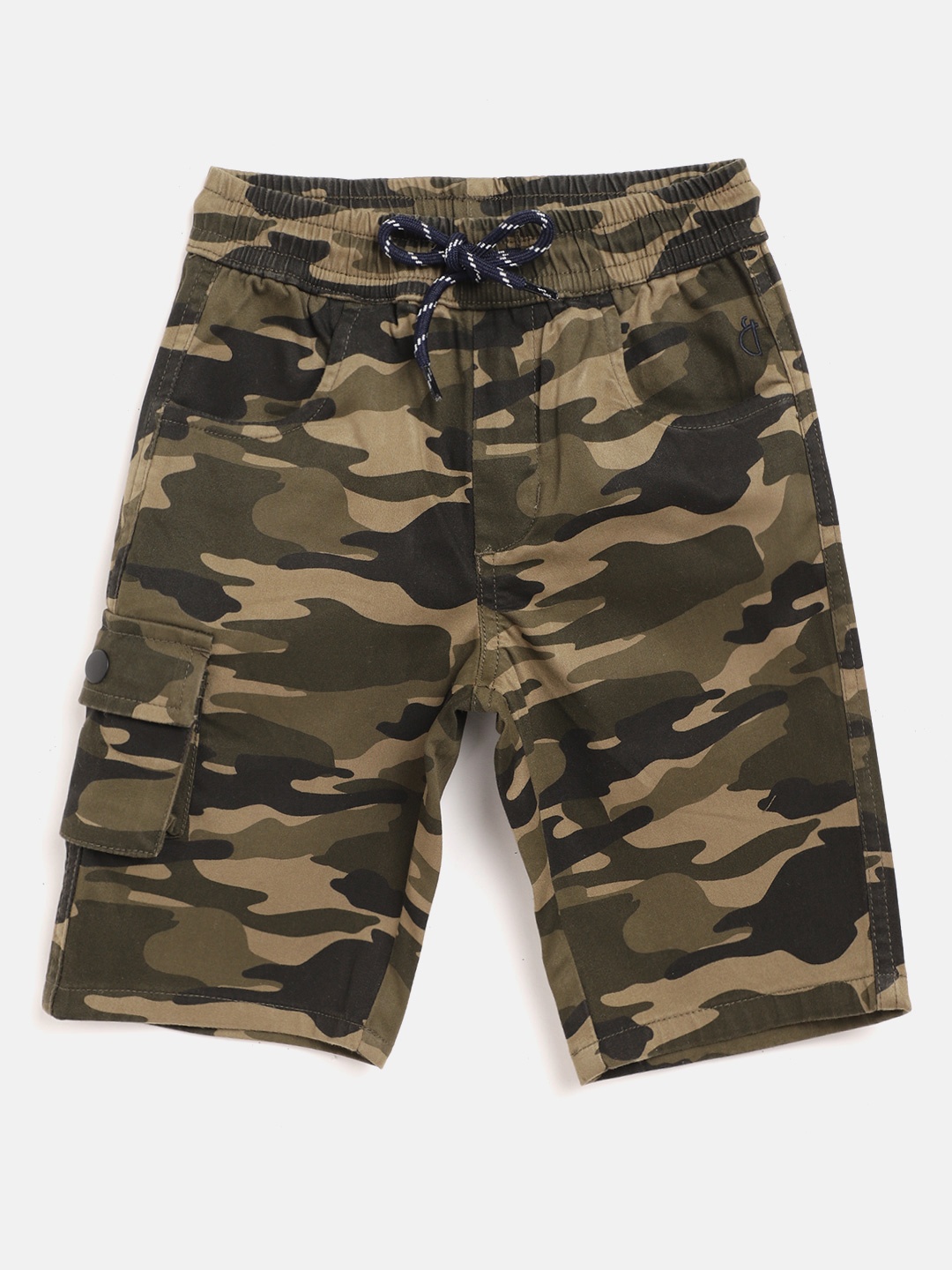 

Gini and Jony Boys Olive Green & Khaki Pure Cotton Camouflage Print Cargo Shorts