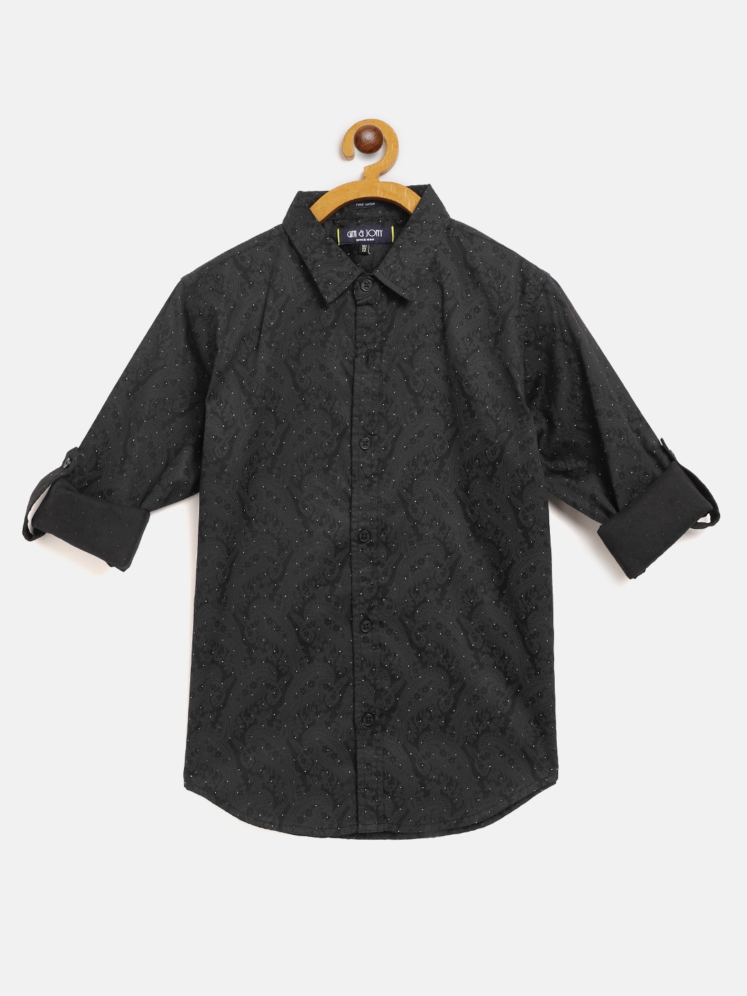 

Gini and Jony Boys Black & Charcoal Grey Regular Fit Pure Cotton Printed Casual Shirt