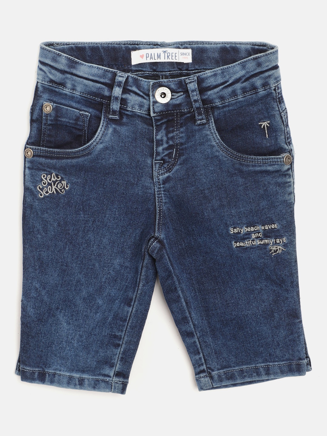 

Palm Tree Girls Navy Blue Faded Regular Fit Denim Capris