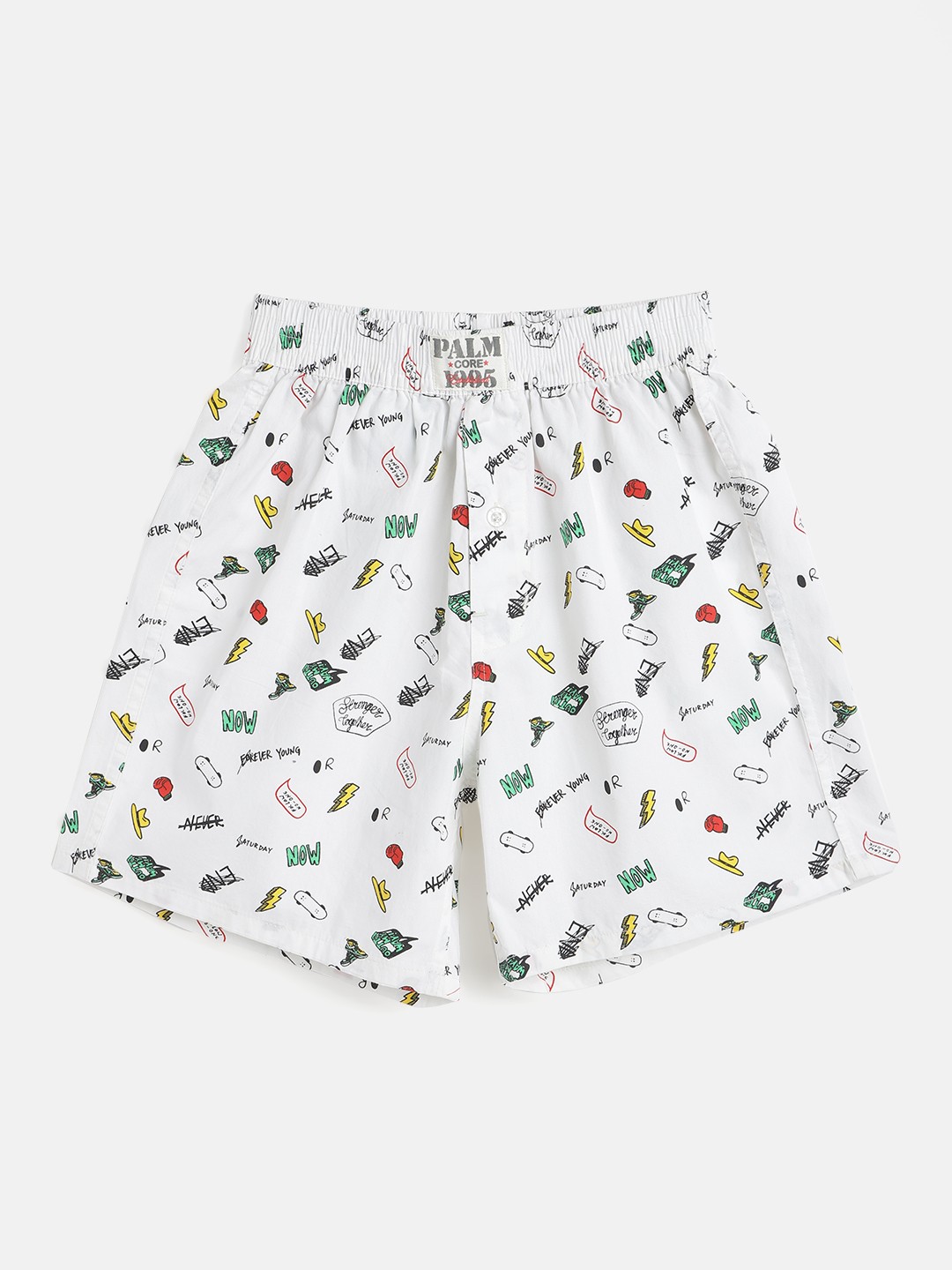 

Palm Tree Boys White & Black Conversational Print Regular Fit Regular Shorts
