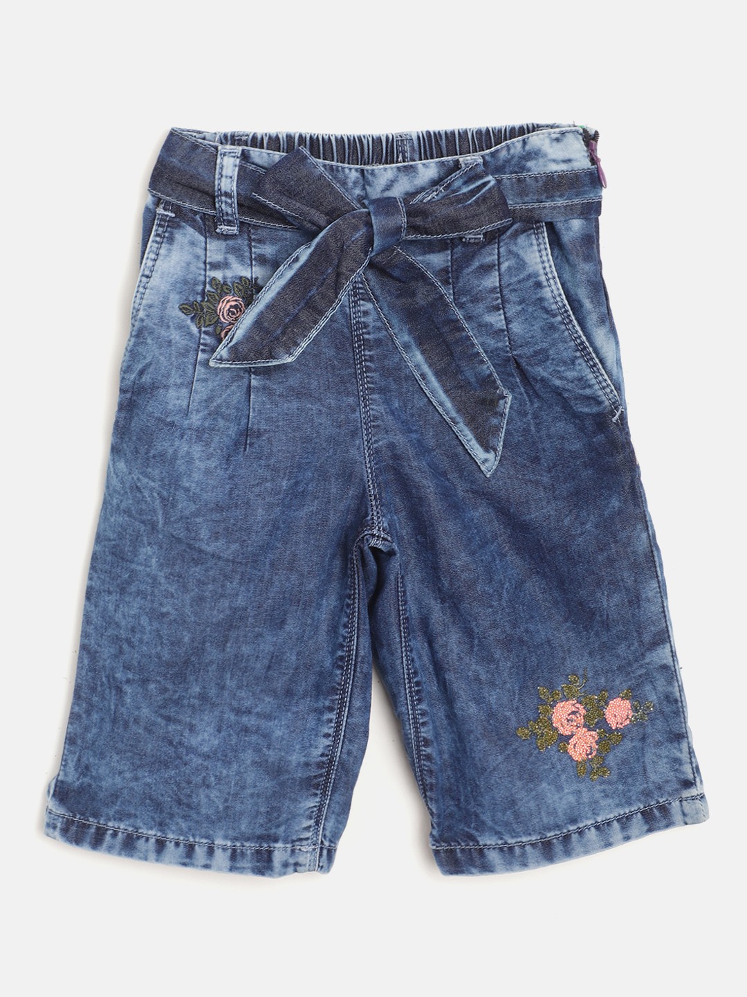 

Palm Tree Girls Blue Faded Straight Fit Chambray Culottes with Belt