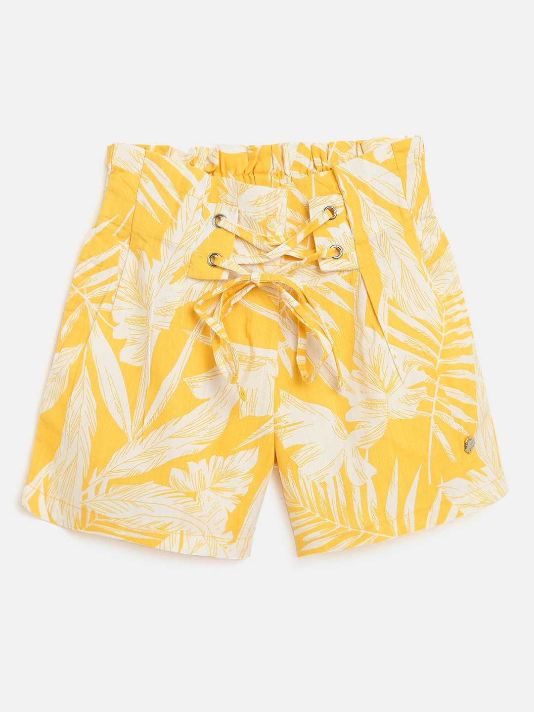 

Gini and Jony Girls Yellow & White Tropical Printed Regular Fit Shorts