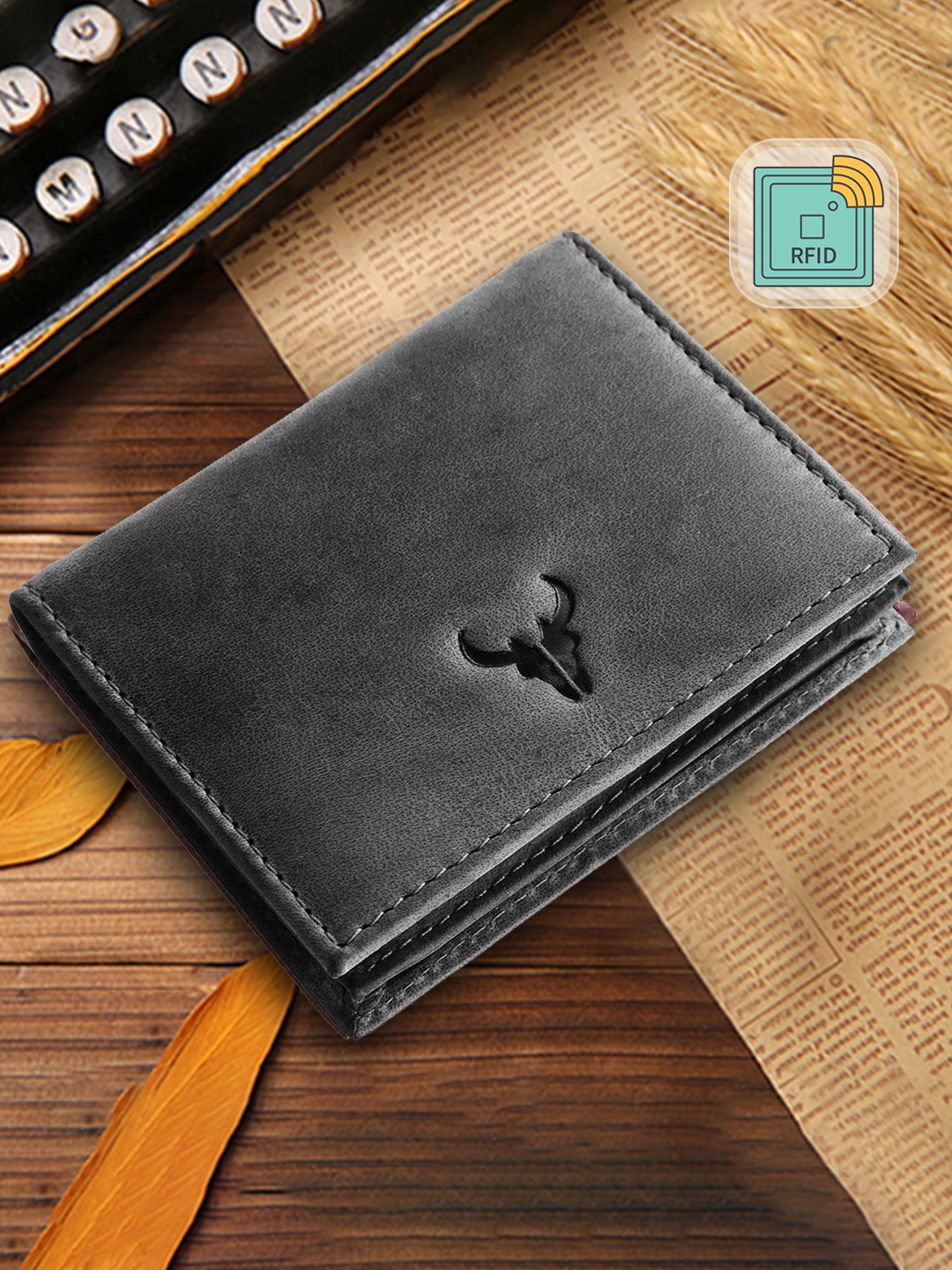 

NAPA HIDE Men Grey Textured RFID Leather Two Fold Wallet