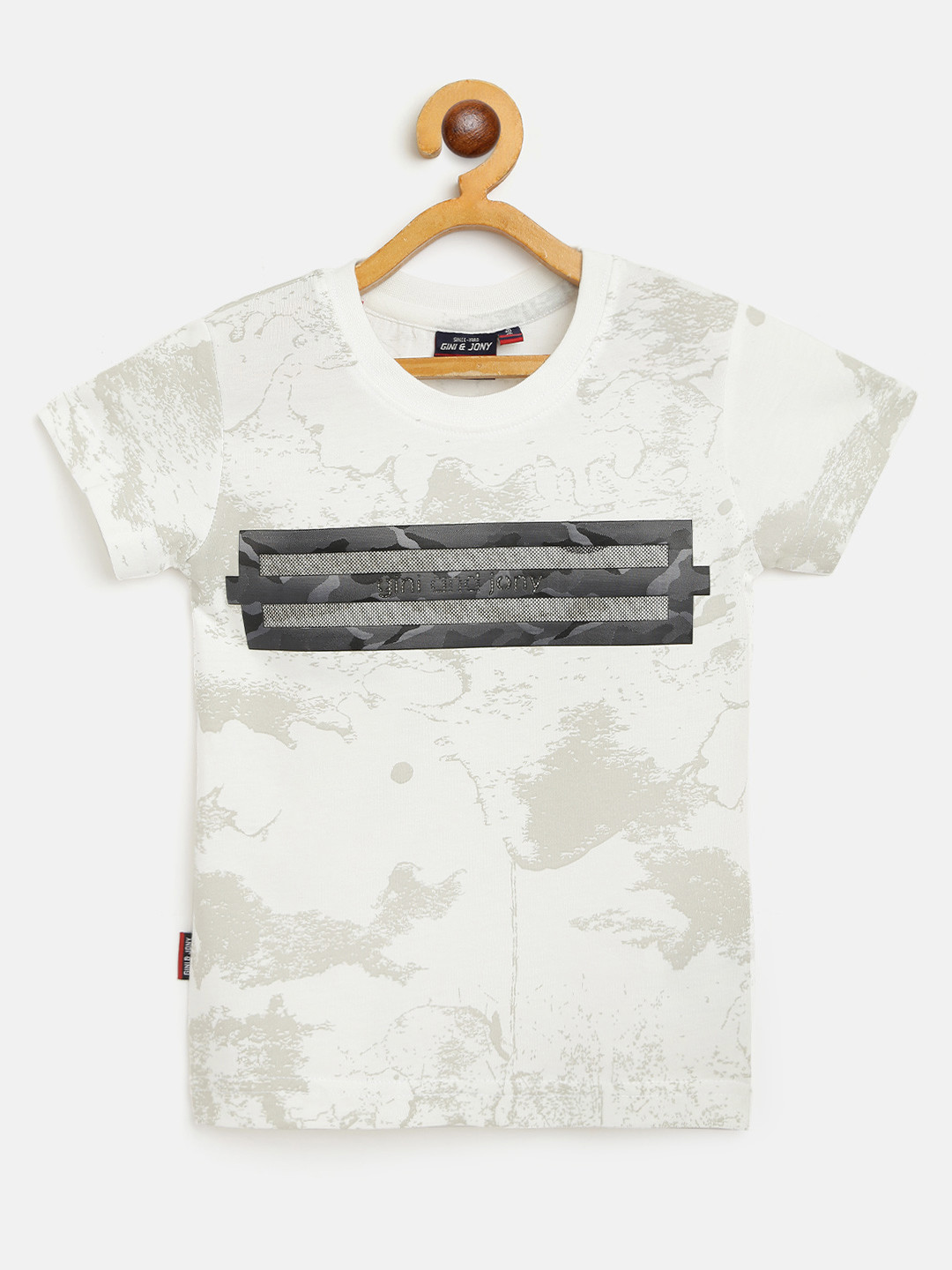 

Gini and Jony Boys White Beige Abstract Print Round Neck Pure Cotton T-shirt
