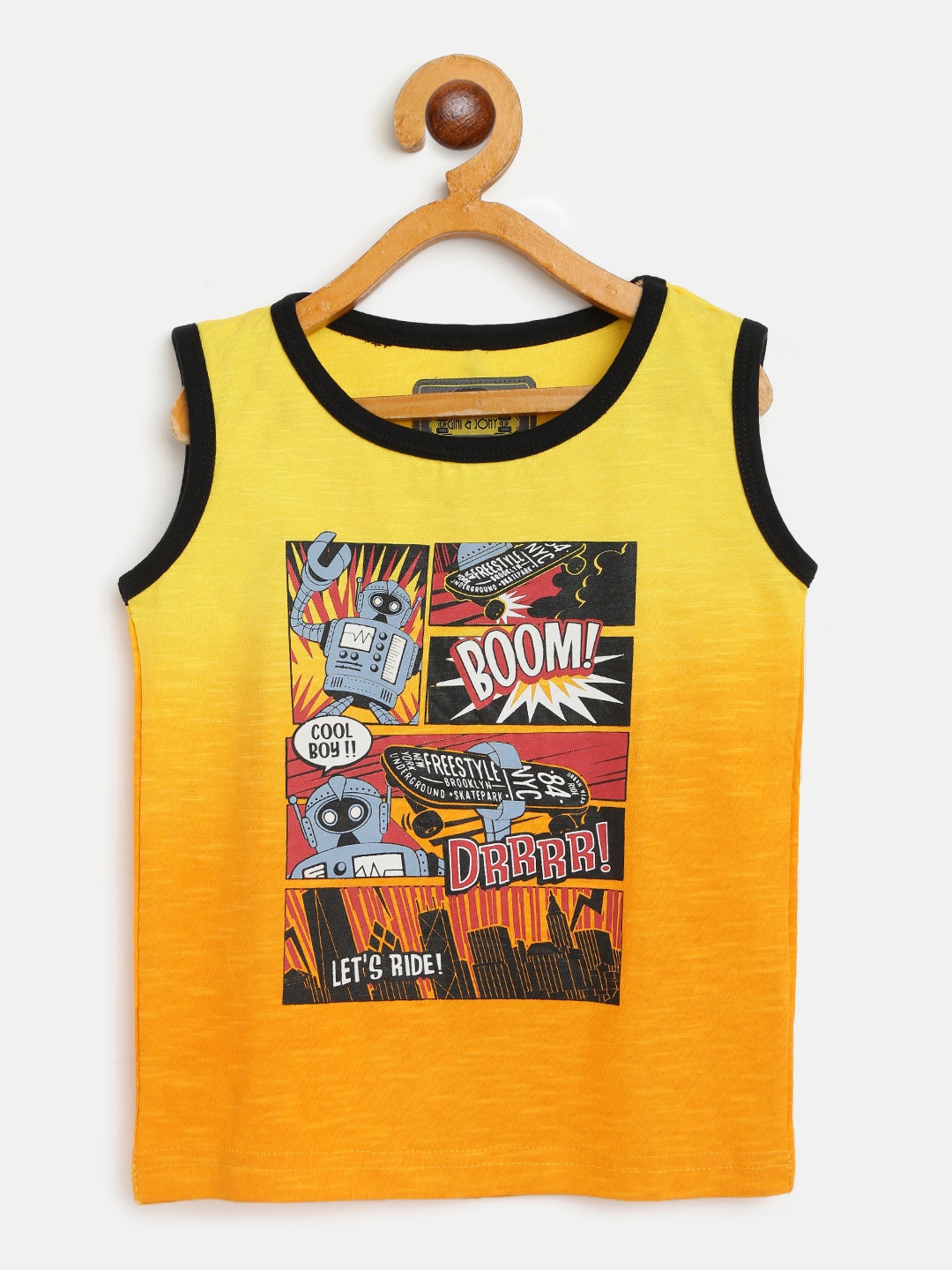 

Gini and Jony Boys Yellow Ombre Tie Dye Graphic Print Round Neck Pure Cotton T-shirt