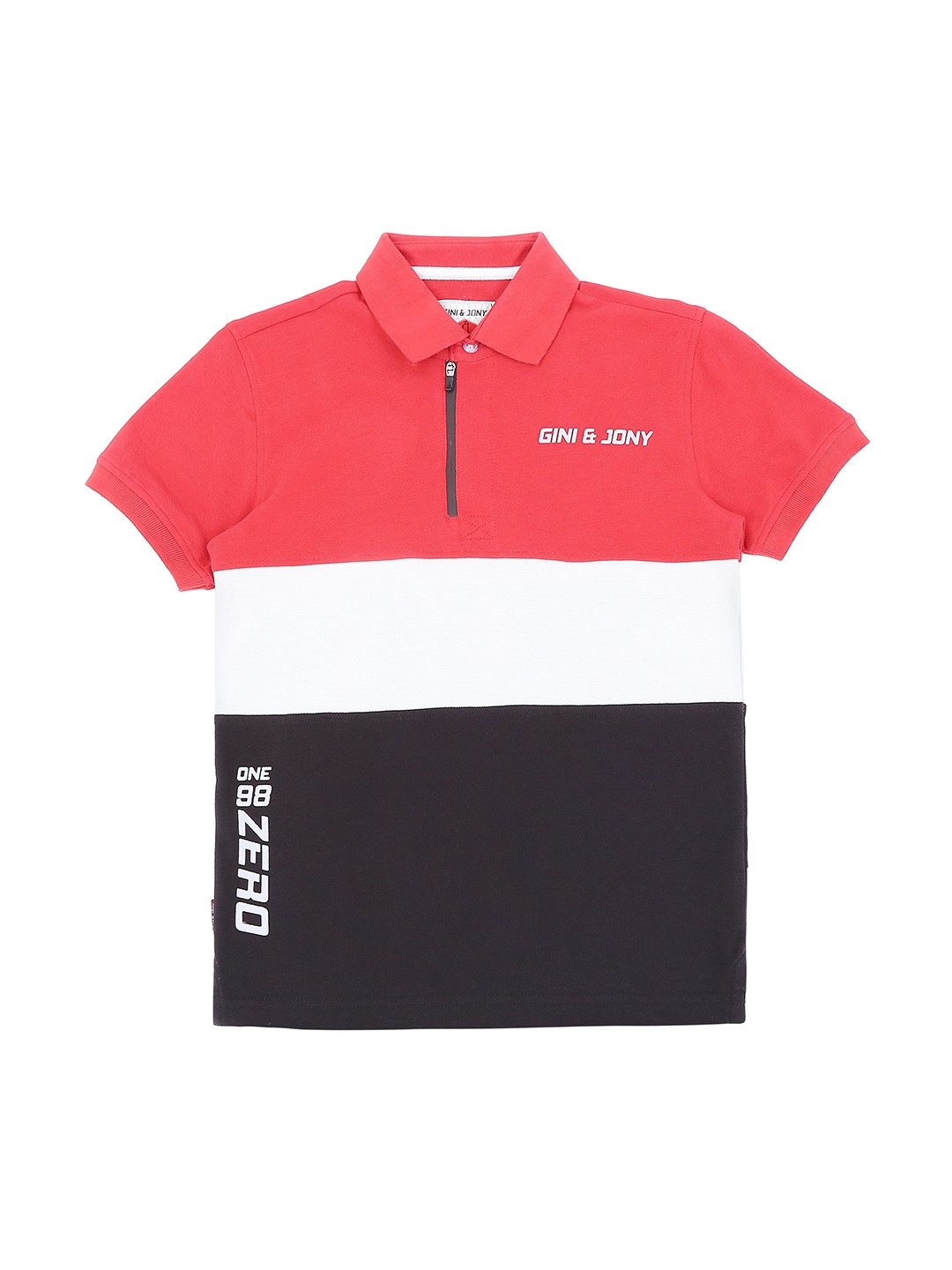 

Gini and Jony Boys White & Pink Colourblocked Cotton Polo Collar T-shirt