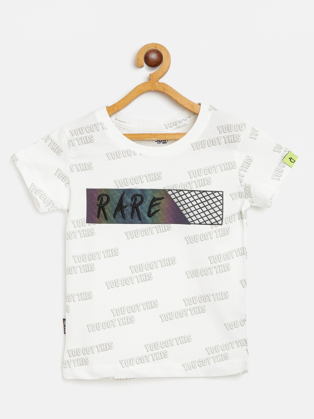 

Gini and Jony Boys White Grey Typography Print Round Neck Pure Cotton T-shirt
