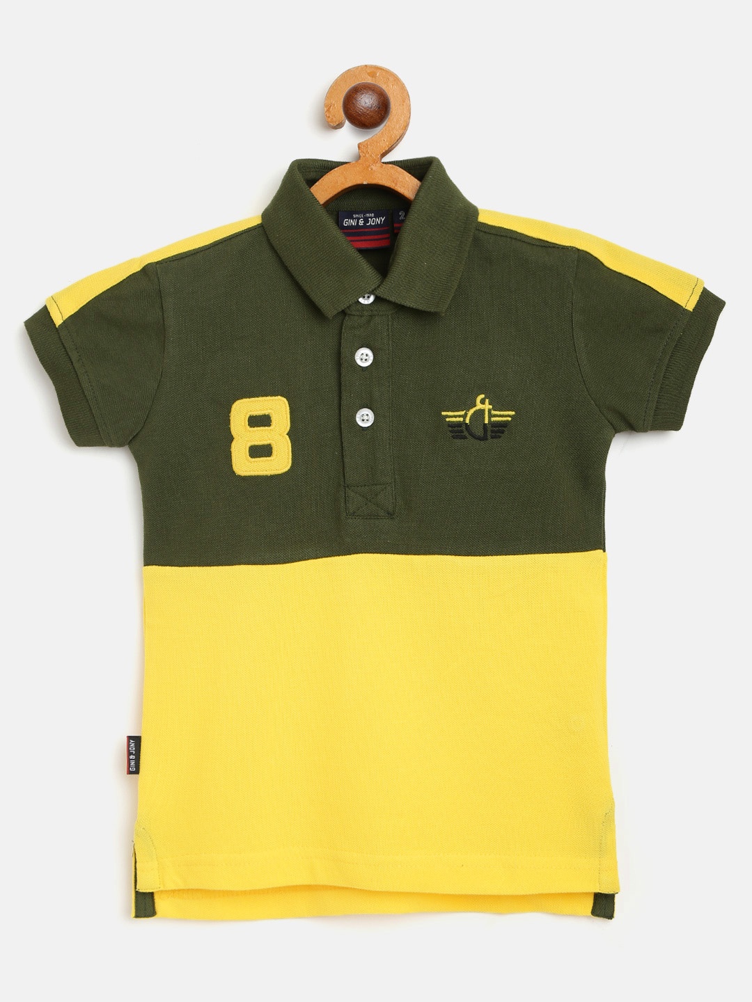 

Gini and Jony Boys Yellow Olive Green Cotton Colourblocked Polo Pure Cotton T-shirt