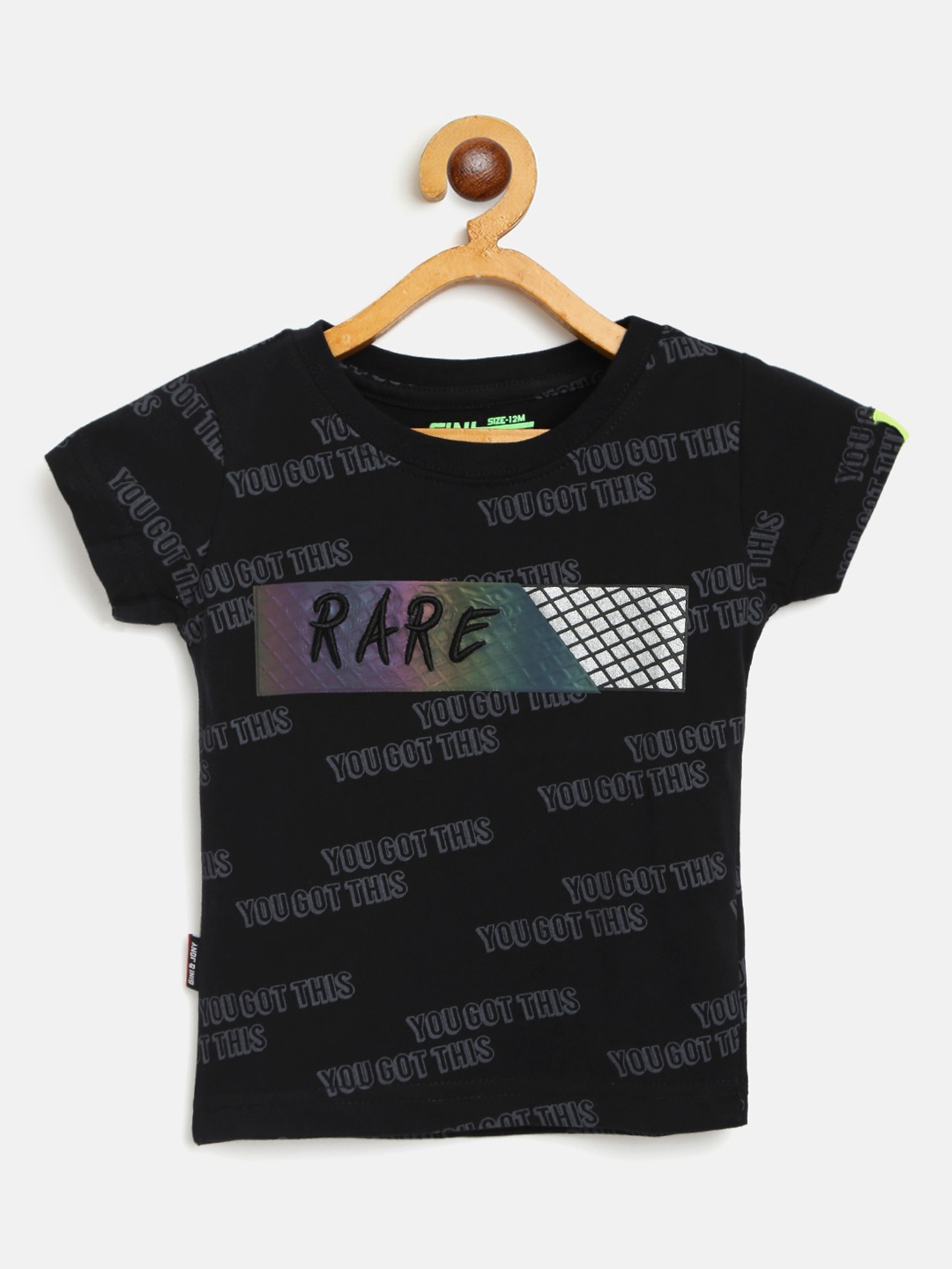 

Gini and Jony Boys Black Charcoal Grey Typography Print Round Neck Pure Cotton T-shirt