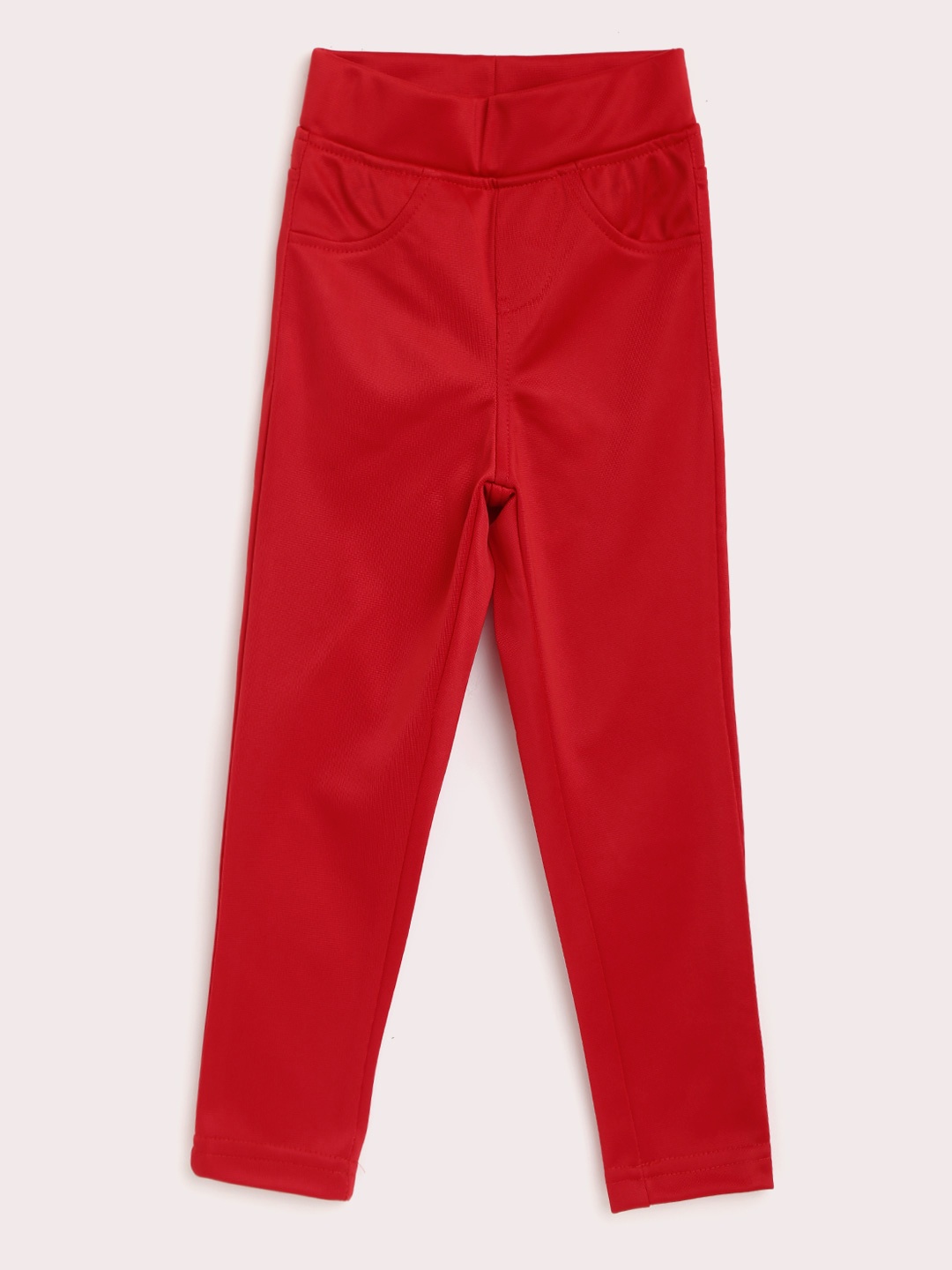 

Gini and Jony Girls Red Pure Cotton Solid Stretchable Treggings