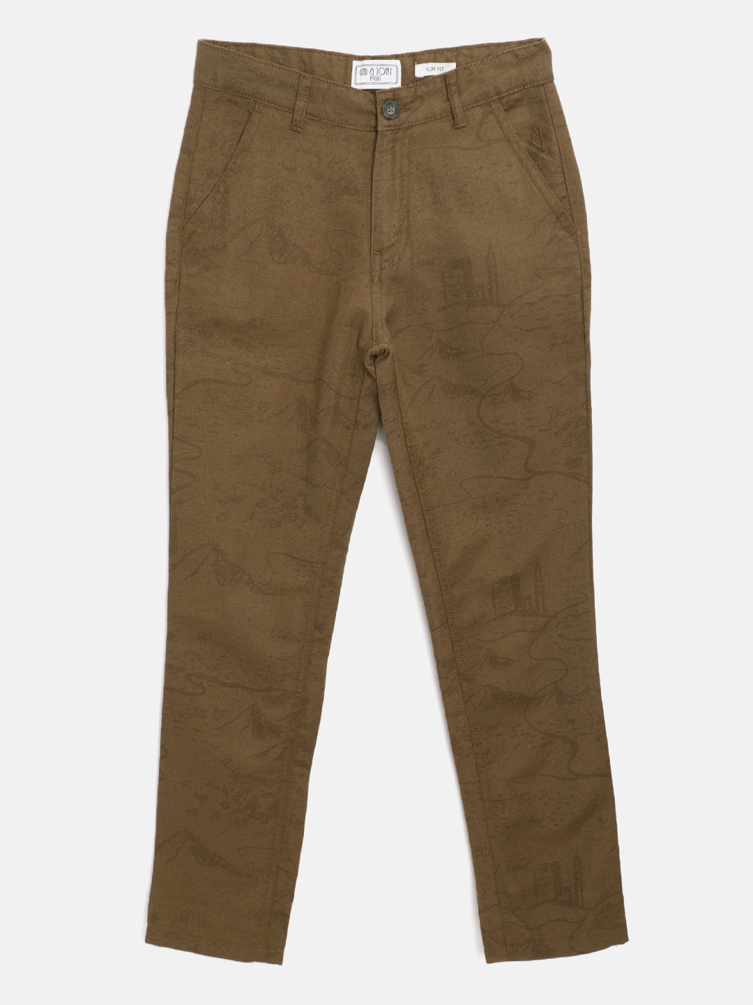

Gini and Jony Boys Brown Slim Fit Conversational Print Chinos