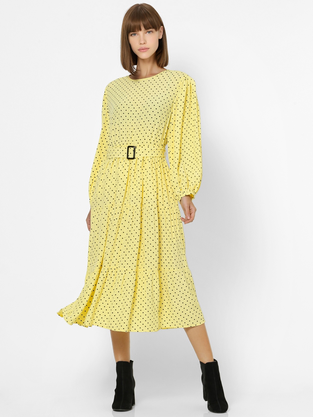

ONLY Women Yellow Printed Fit and Flare Dress