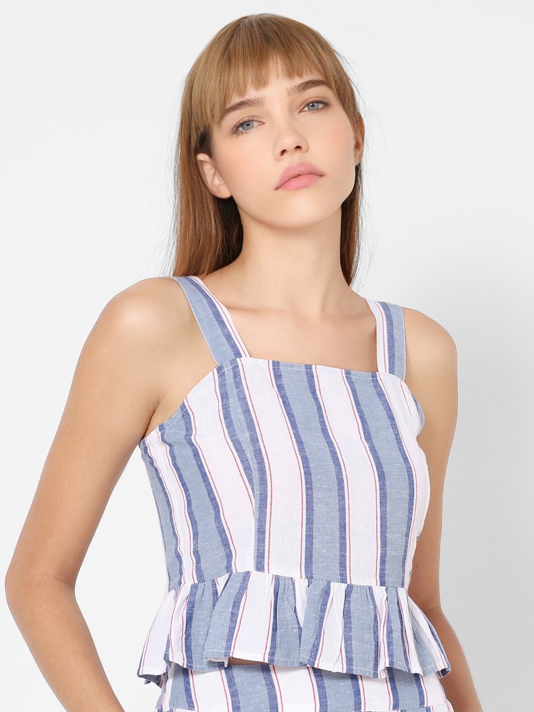 

Only White & Blue Striped Regular Crop Top