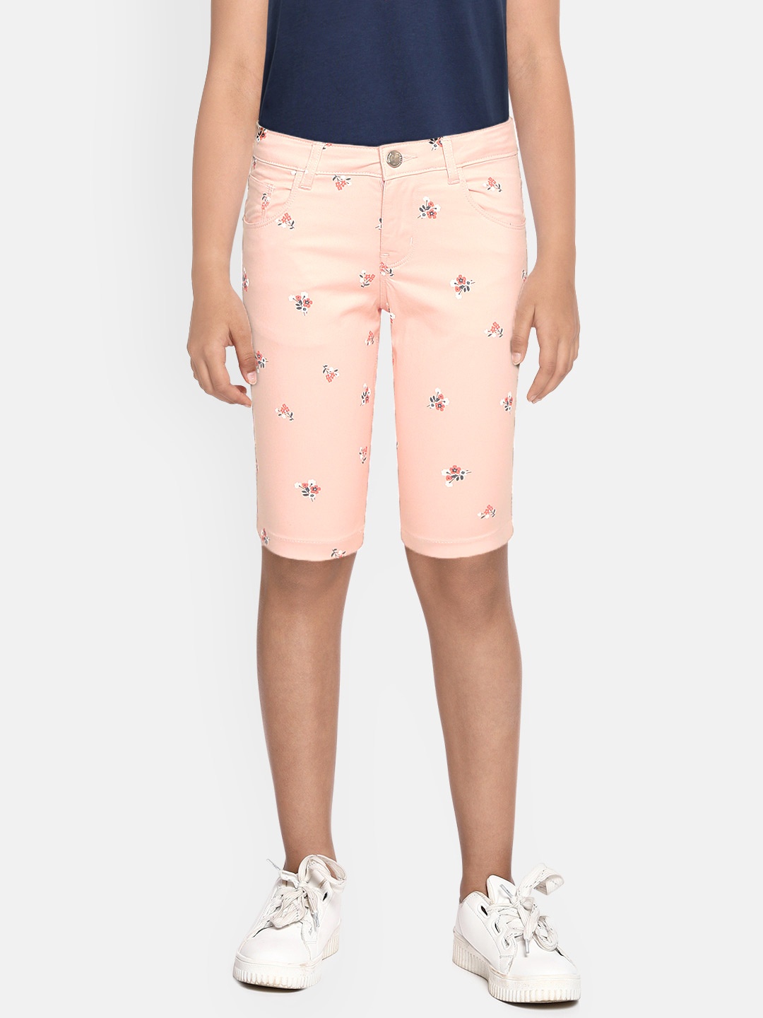 

Gini and Jony Girls Pink & Orange Pure Cotton Floral Printed Regular Fit Shorts