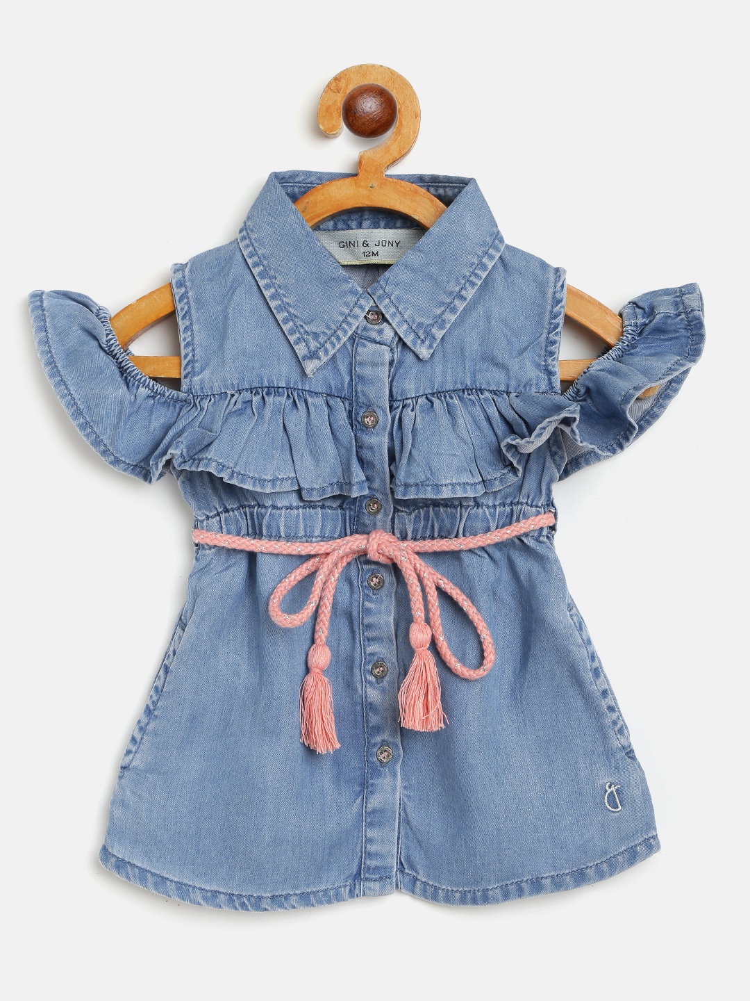 

Gini and Jony Infant Girls Blue Chambray Solid Shirt Dress with Belt