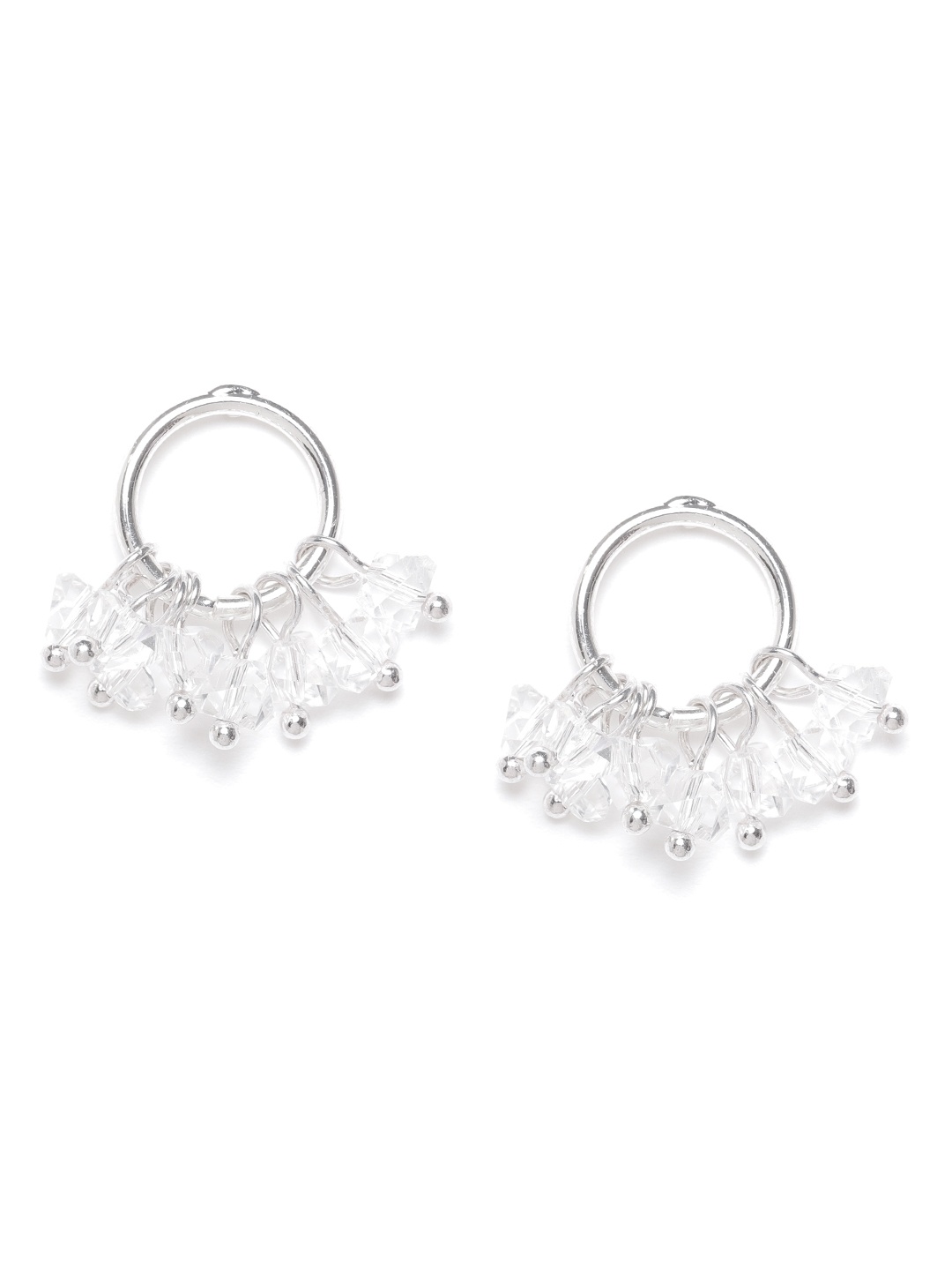 

Forever New White Silver-Plated Artificial Beaded Circular Drop Earrings