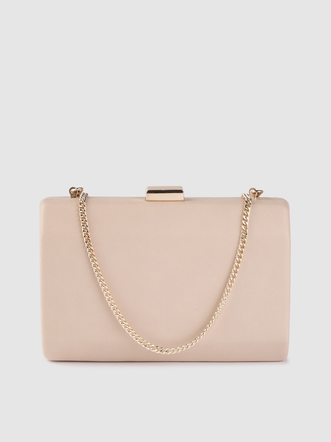 

Forever New Women Nude-Coloured Solid Box Clutch with Shoulder Strap