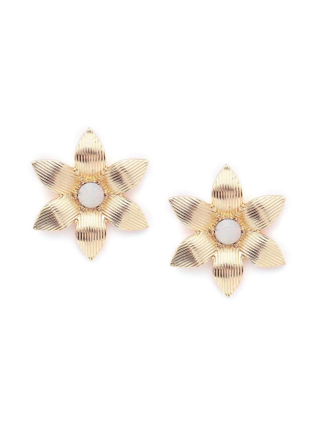 

Forever New White Gold-Plated Hypoallergenic Stone-Studded Textured Floral Drop Earrings