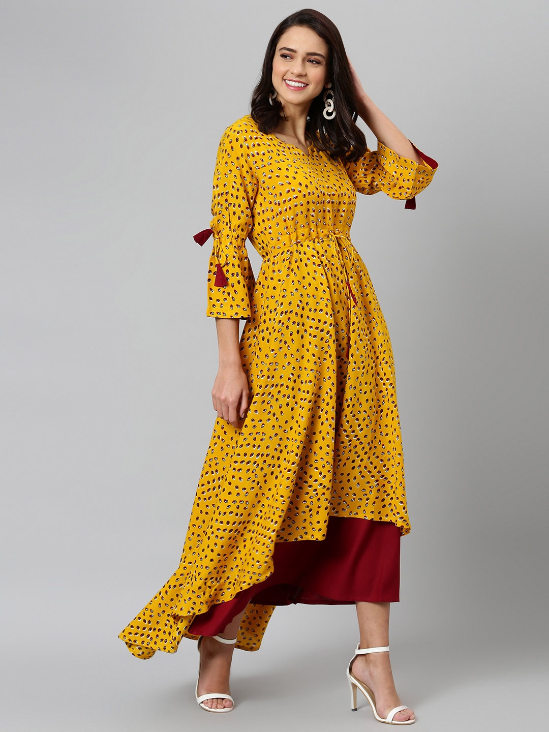 

Khushal K Women Yellow Printed Maxi Dress