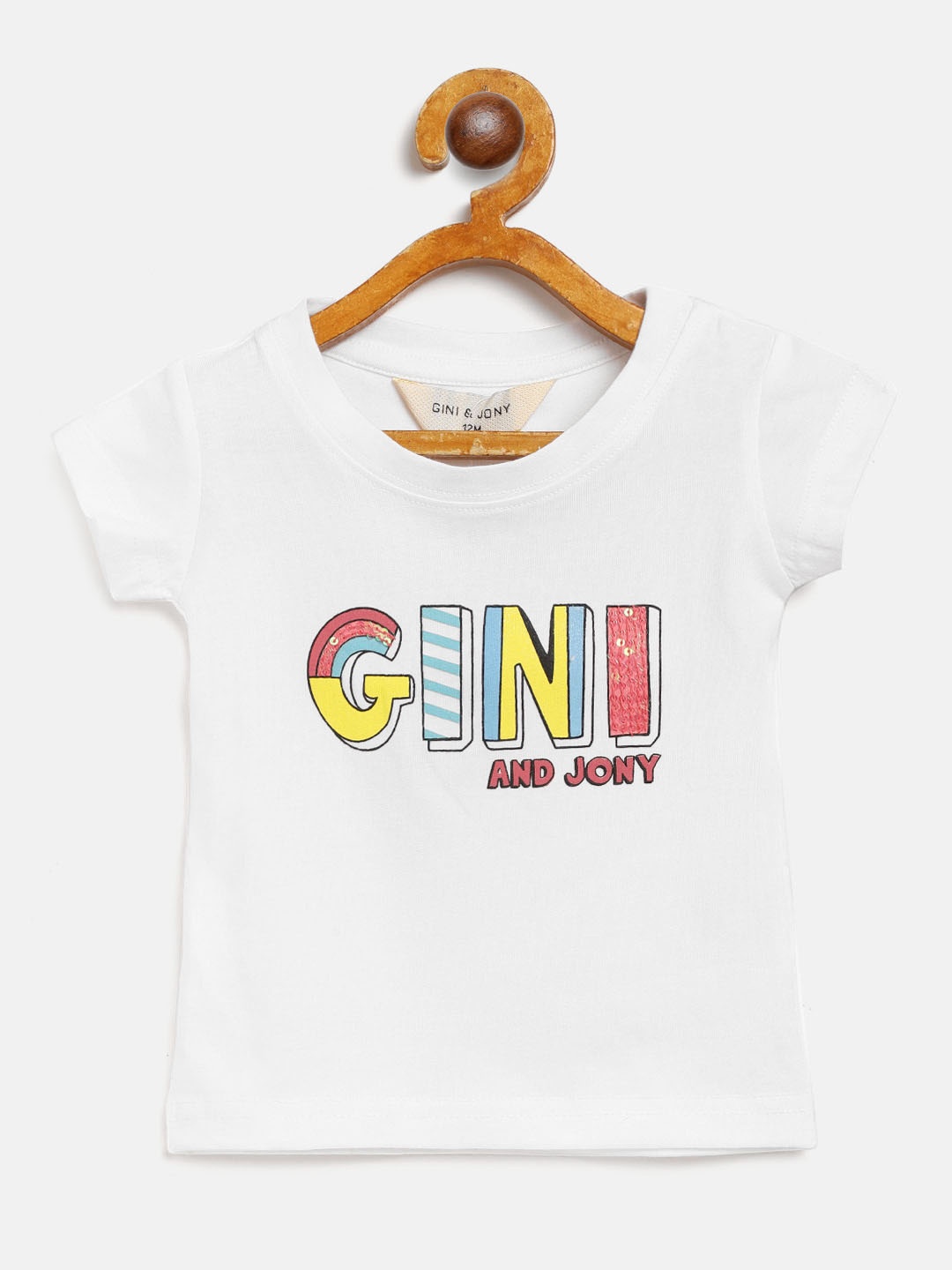 

Gini and Jony Infant Girls White Brand Logo Printed Round Neck T-shirt