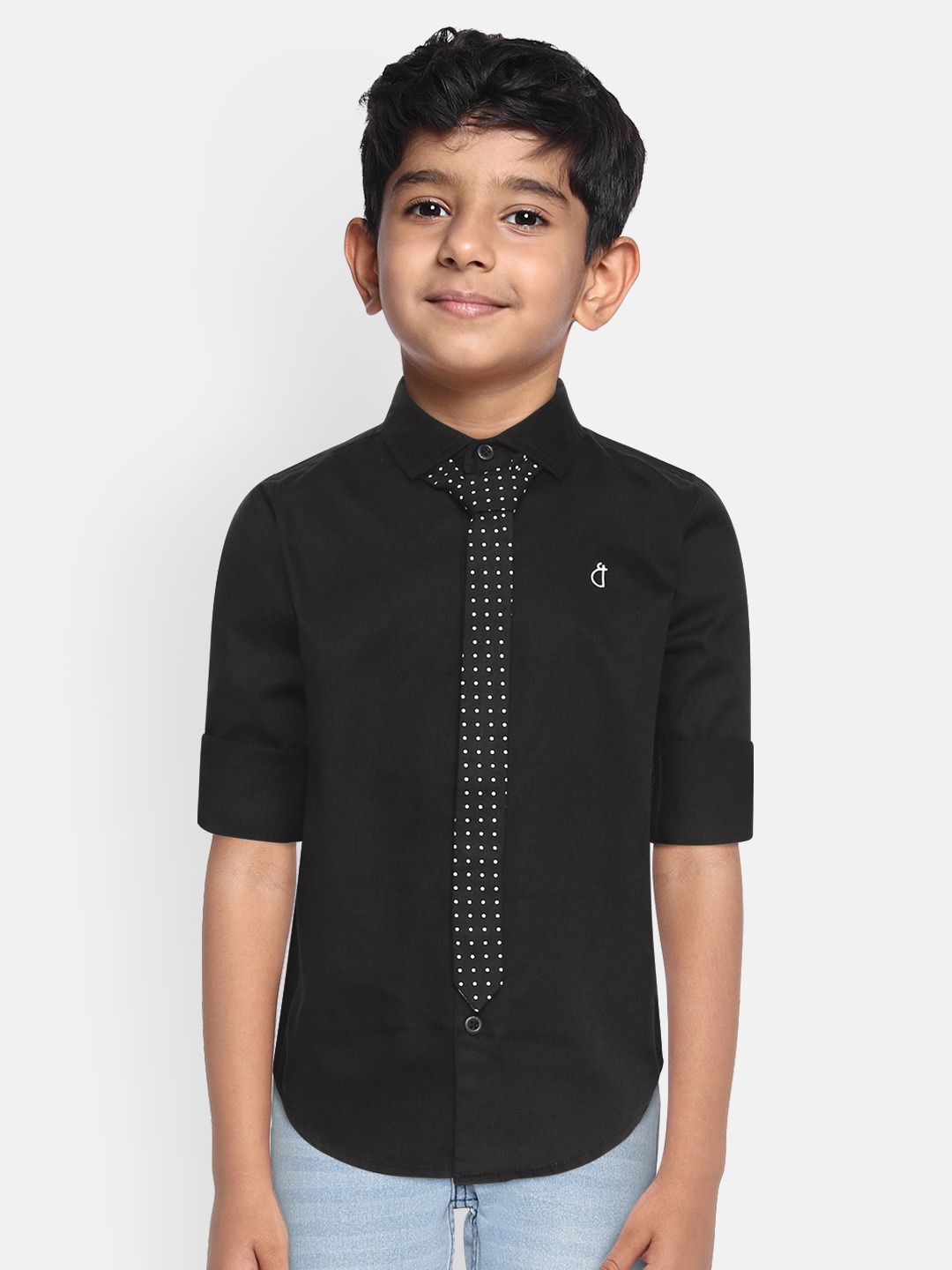 

Gini and Jony Boys Black Pure Cotton Classic Regular Fit Solid Casual Shirt with Tie