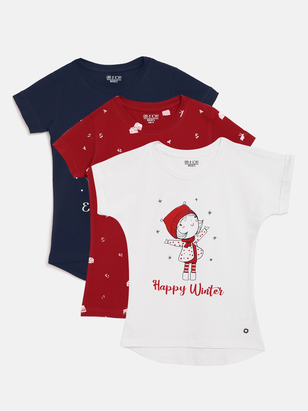 

Gini and Jony Girls Pack of 3 Printed Classic Fit T-shirts, White